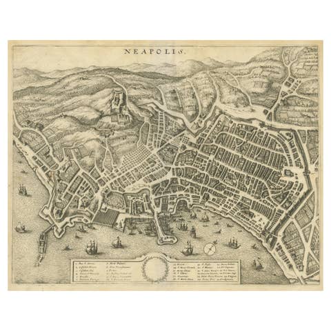 Bird’s-Eye View of Naples – Engraving by Matthäus Merian the Elder c.1650