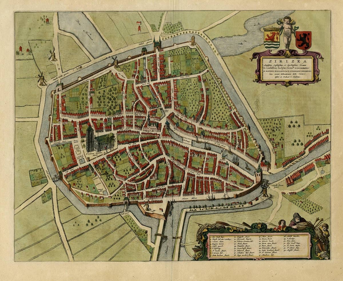 Antique Bird's-eye View Plan of Zierikzee in Zeeland, The Netherlands, 1649