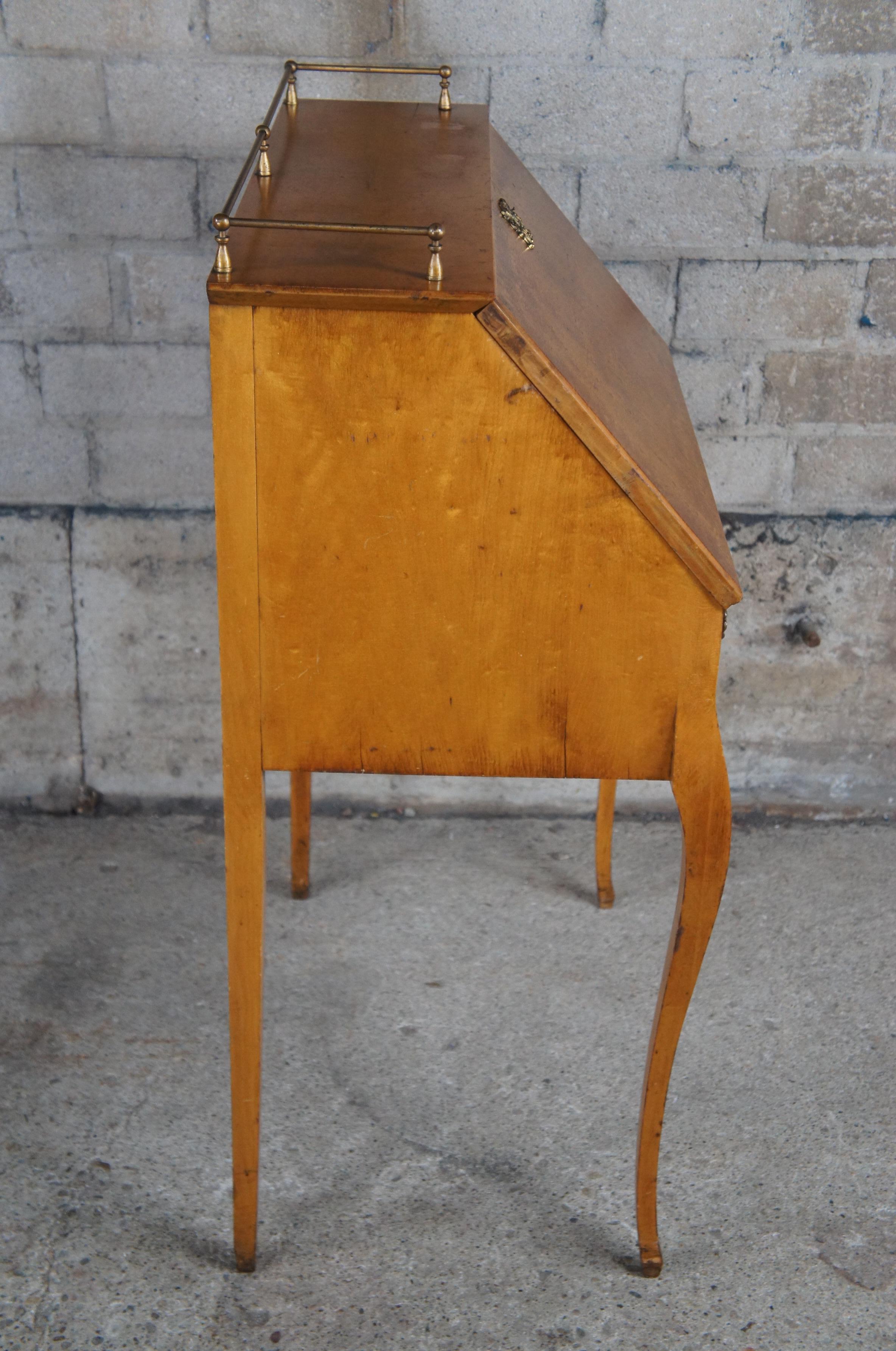 Antique Birdseye Maple Drop Front Brass Gallery Secretary Writing Desk 39