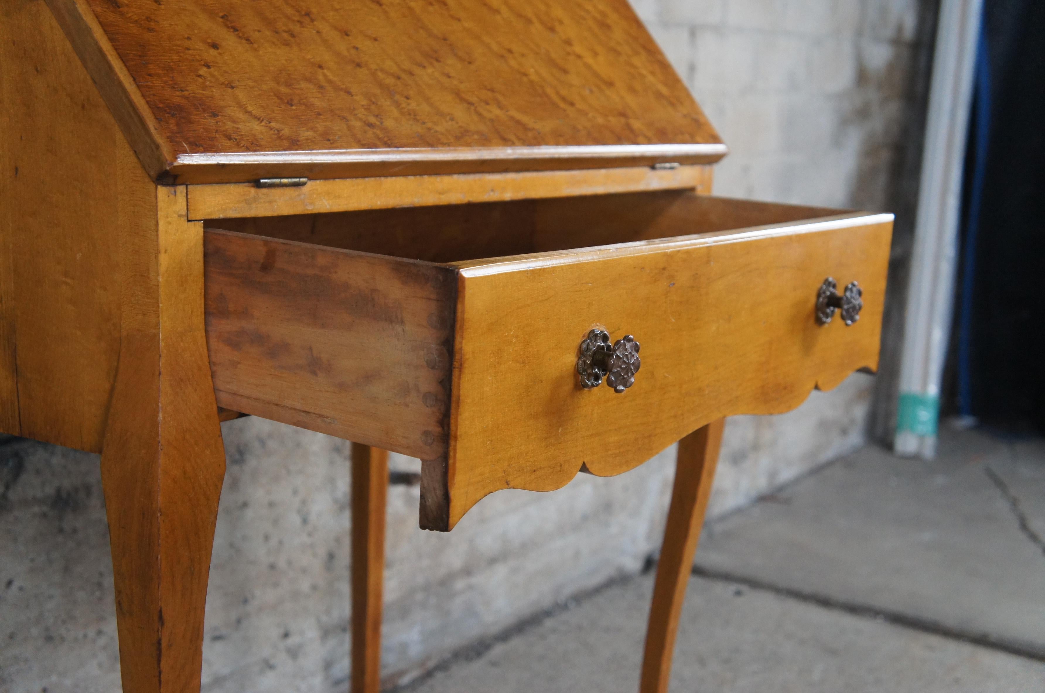 20th Century Antique Birdseye Maple Drop Front Brass Gallery Secretary Writing Desk 39
