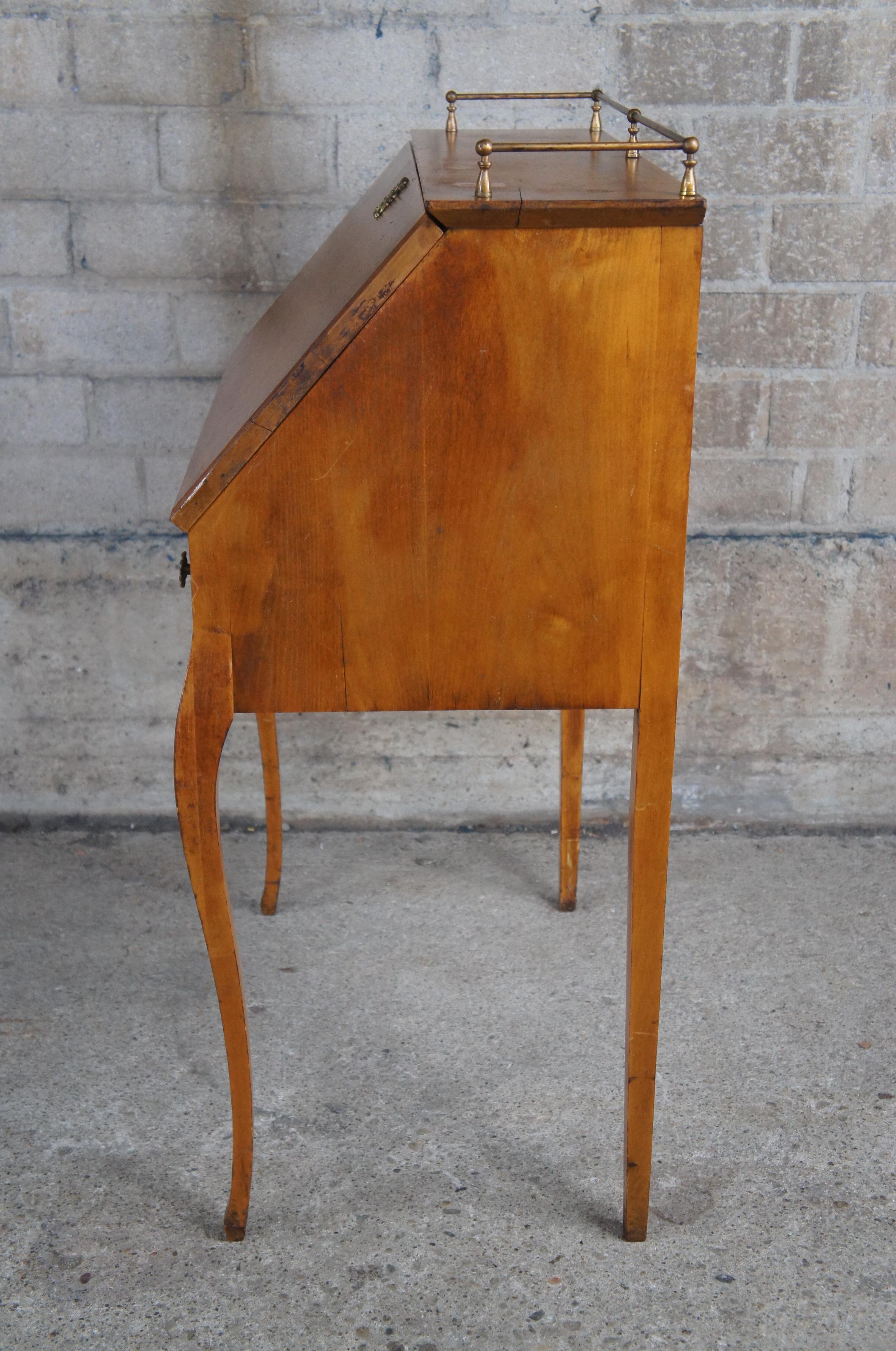Antique Birdseye Maple Drop Front Brass Gallery Secretary Writing Desk 39