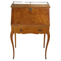 Antique Birdseye Maple Drop Front Brass Gallery Secretary Writing Desk 39"