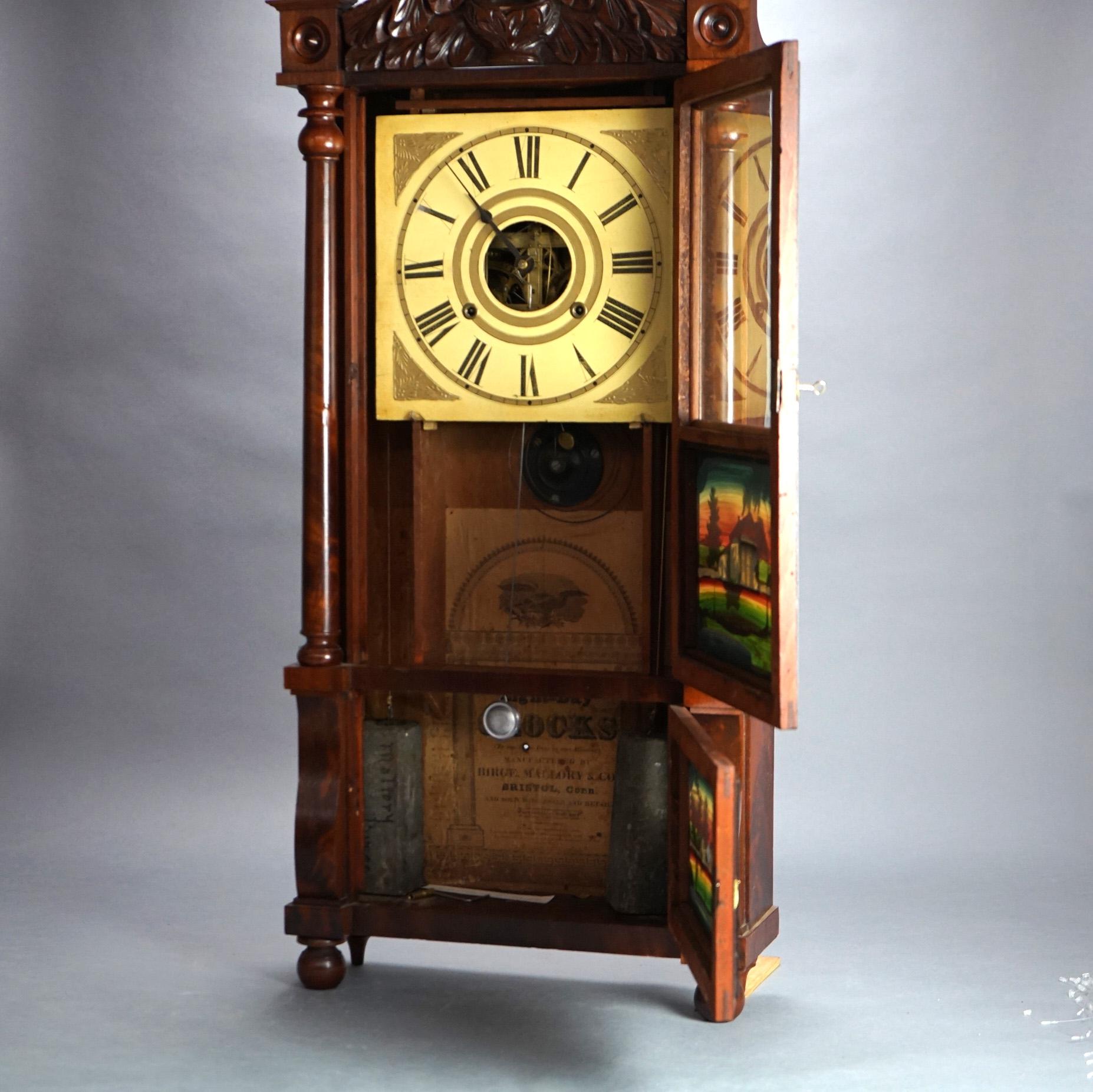 Antique Birge and Mallory Flame Mahogany Open Escapement Mantle Clock c1840 In Good Condition For Sale In Big Flats, NY