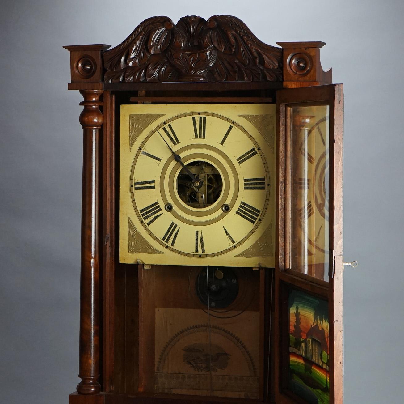 19th Century Antique Birge and Mallory Flame Mahogany Open Escapement Mantle Clock c1840 For Sale