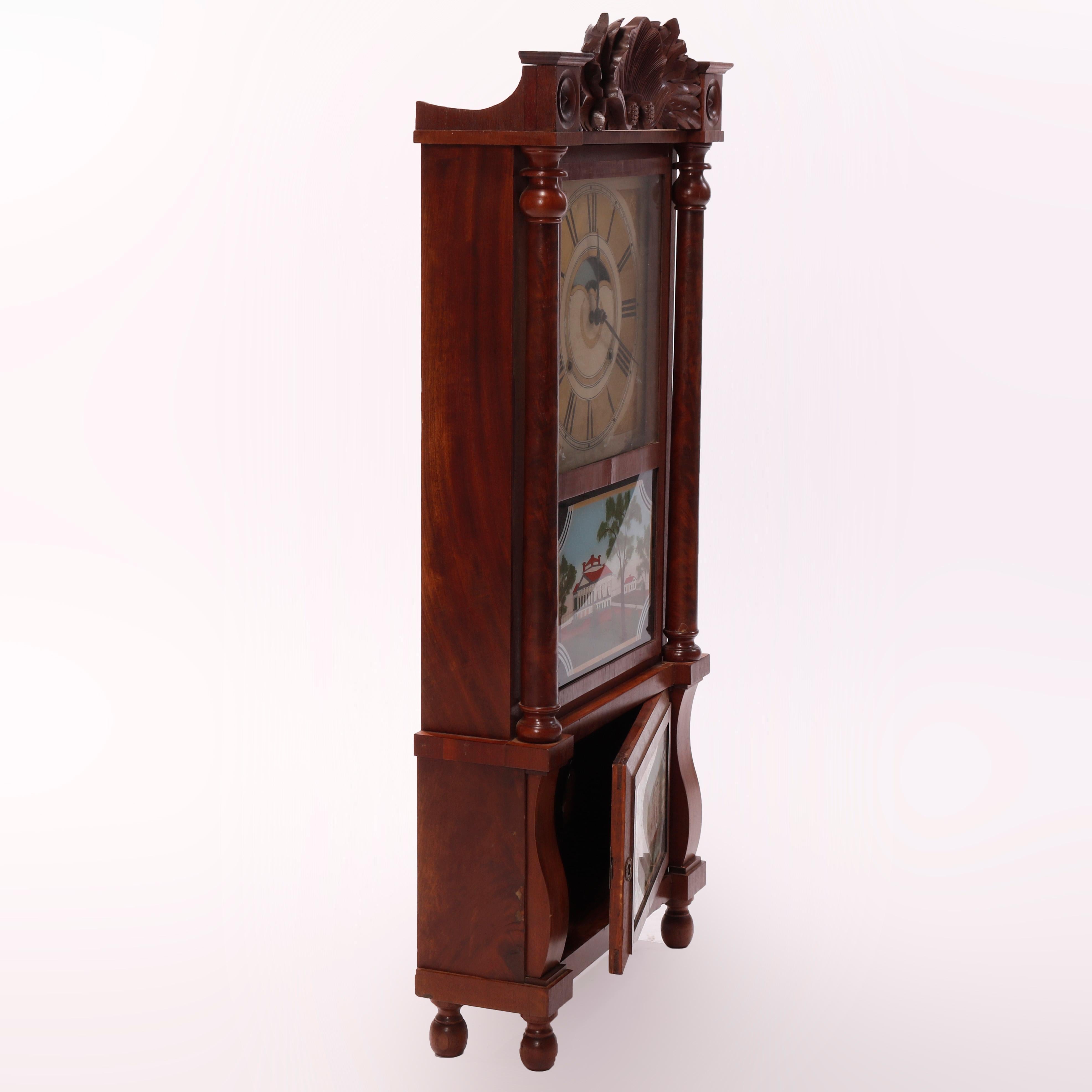 Antique Birge, Mallory & Co. Mahogany Reverse Painted Triple Decker Clock, c1840 10