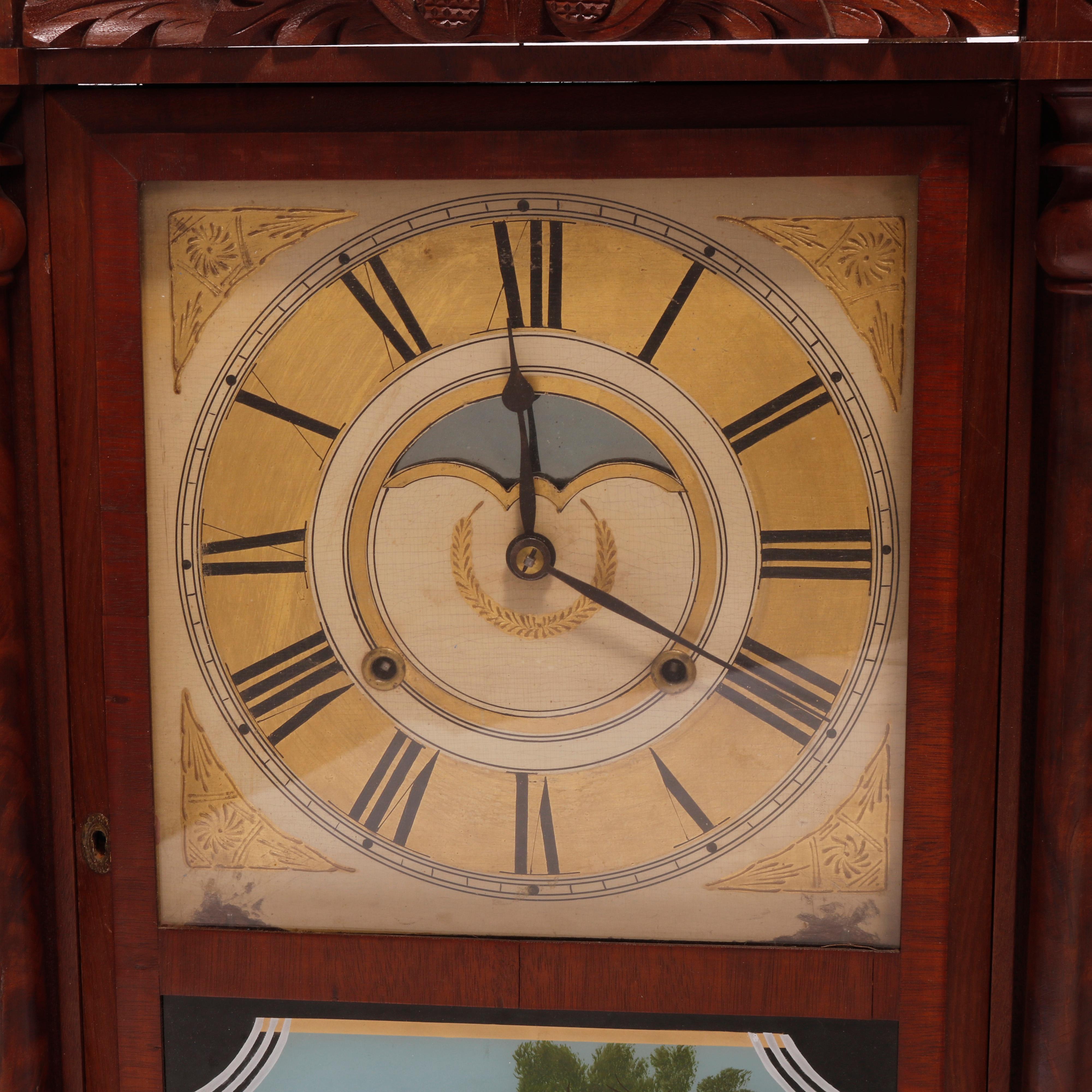Antique Birge, Mallory & Co. Mahogany Reverse Painted Triple Decker Clock, c1840 1