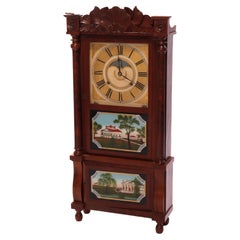 Antique Birge, Mallory & Co. Mahogany Reverse Painted Triple Decker Clock, c1840
