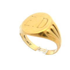 Antique Birks 10k Yellow Gold Engraved "E.D" Oval Signet Men's Ring