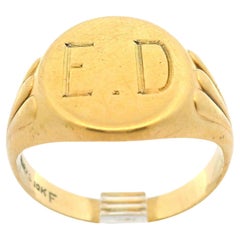 Antique Birks 10k Yellow Gold Engraved "E.D" Oval Signet Men's Ring