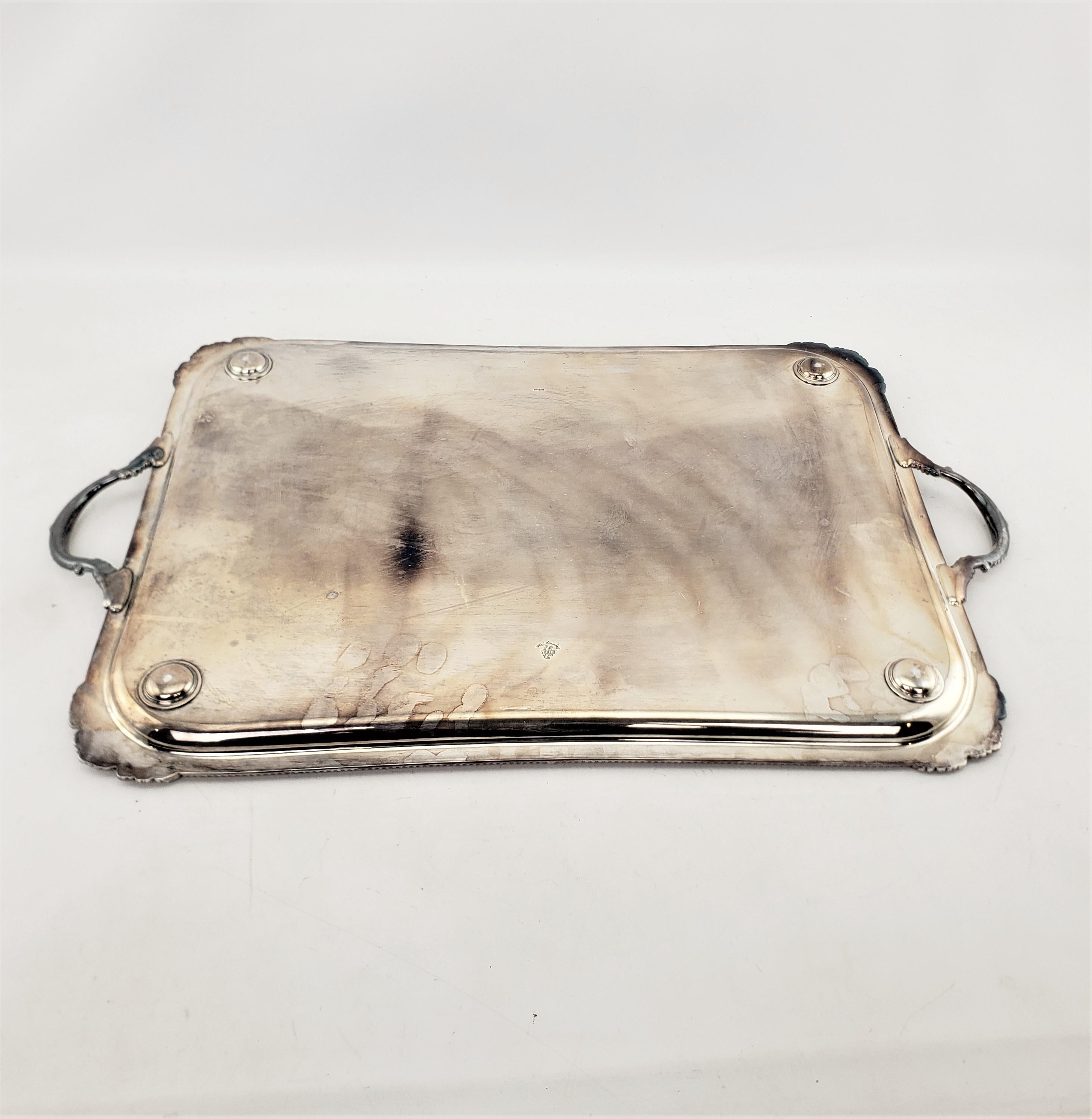 20th Century Antique Birks Large Silver Plated Rectangular Serving Tray with Floral Engraving For Sale