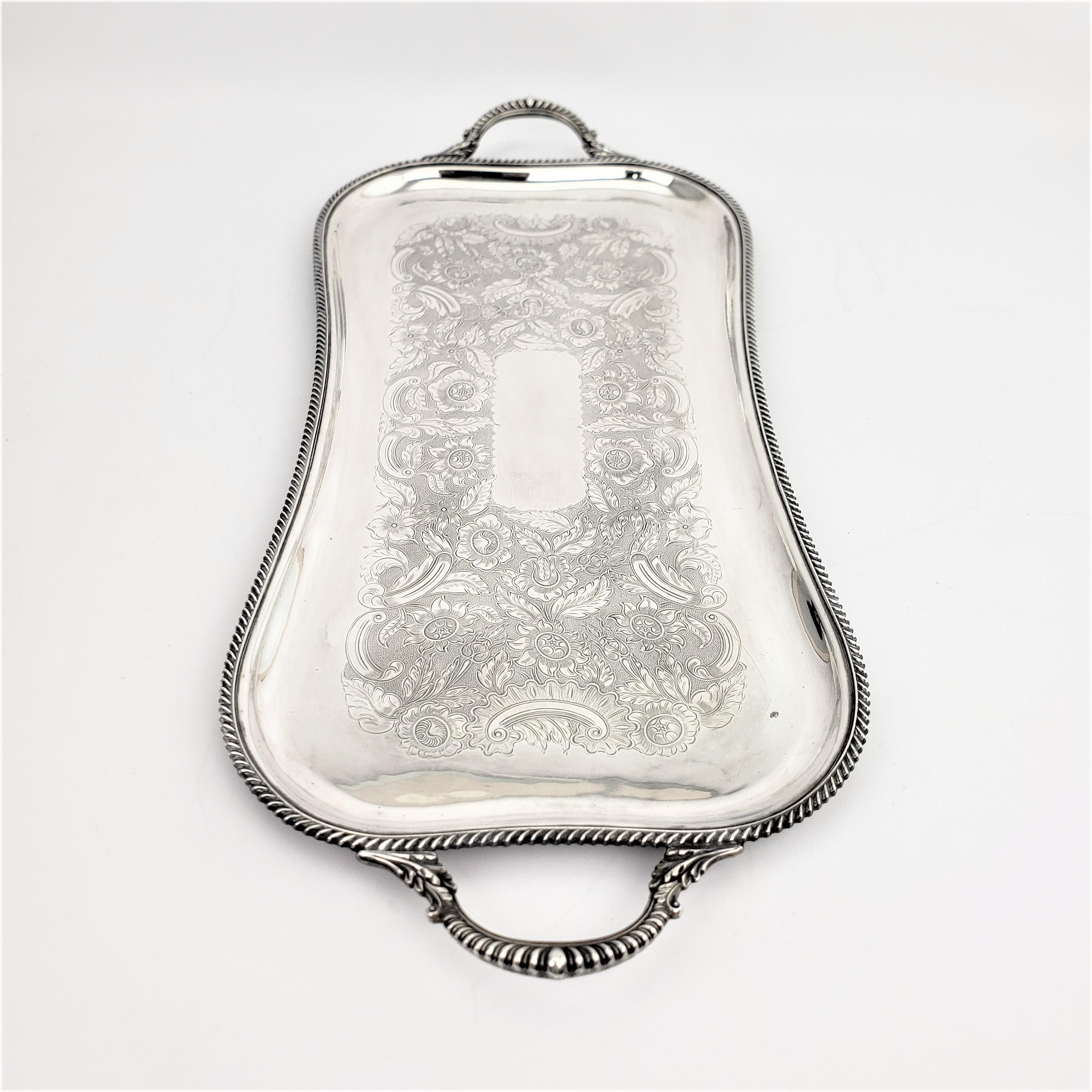 Victorian Antique Birks Silver Plated Rectangular Serving Tray with Floral Engraving For Sale