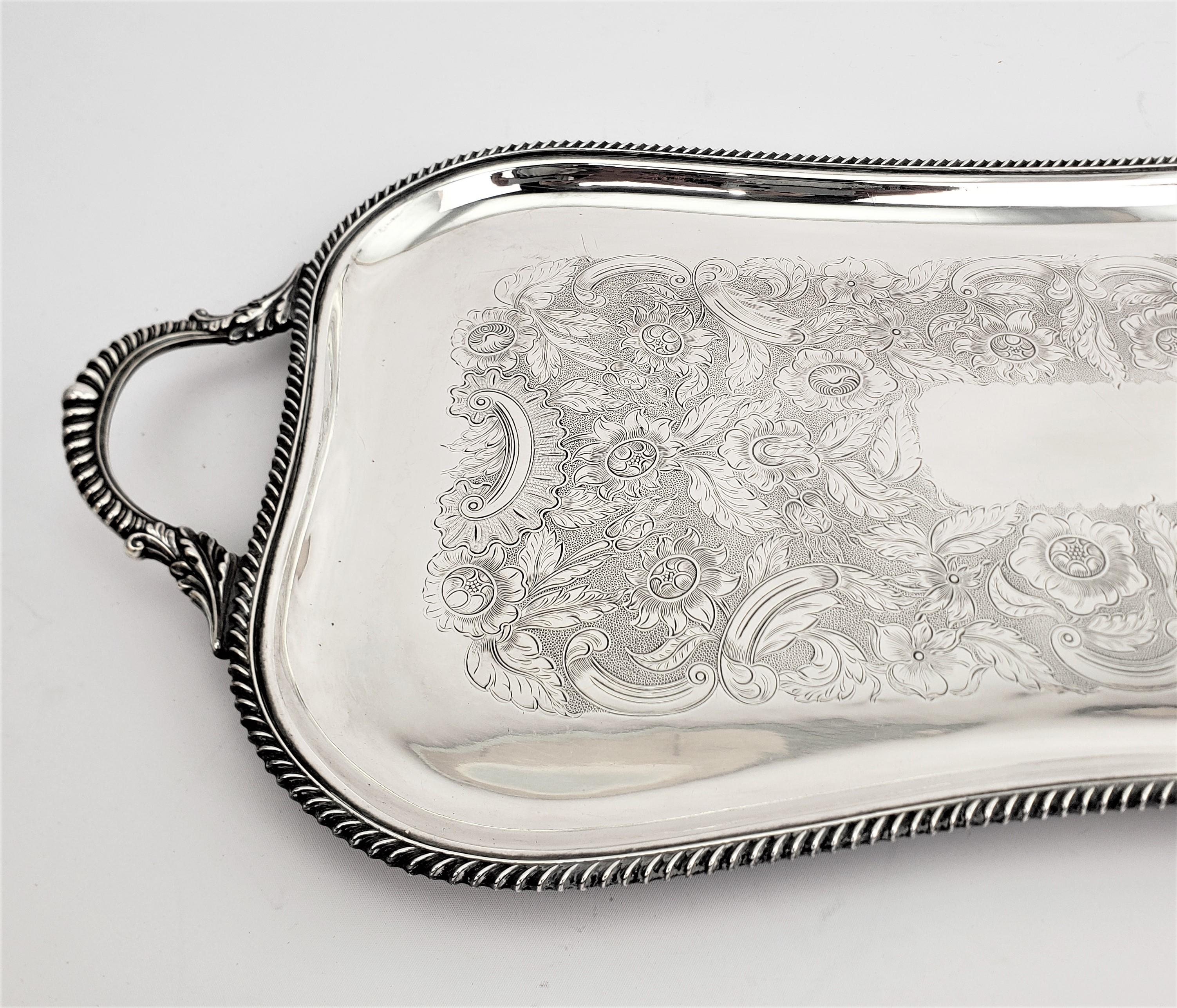 American Antique Birks Silver Plated Rectangular Serving Tray with Floral Engraving For Sale