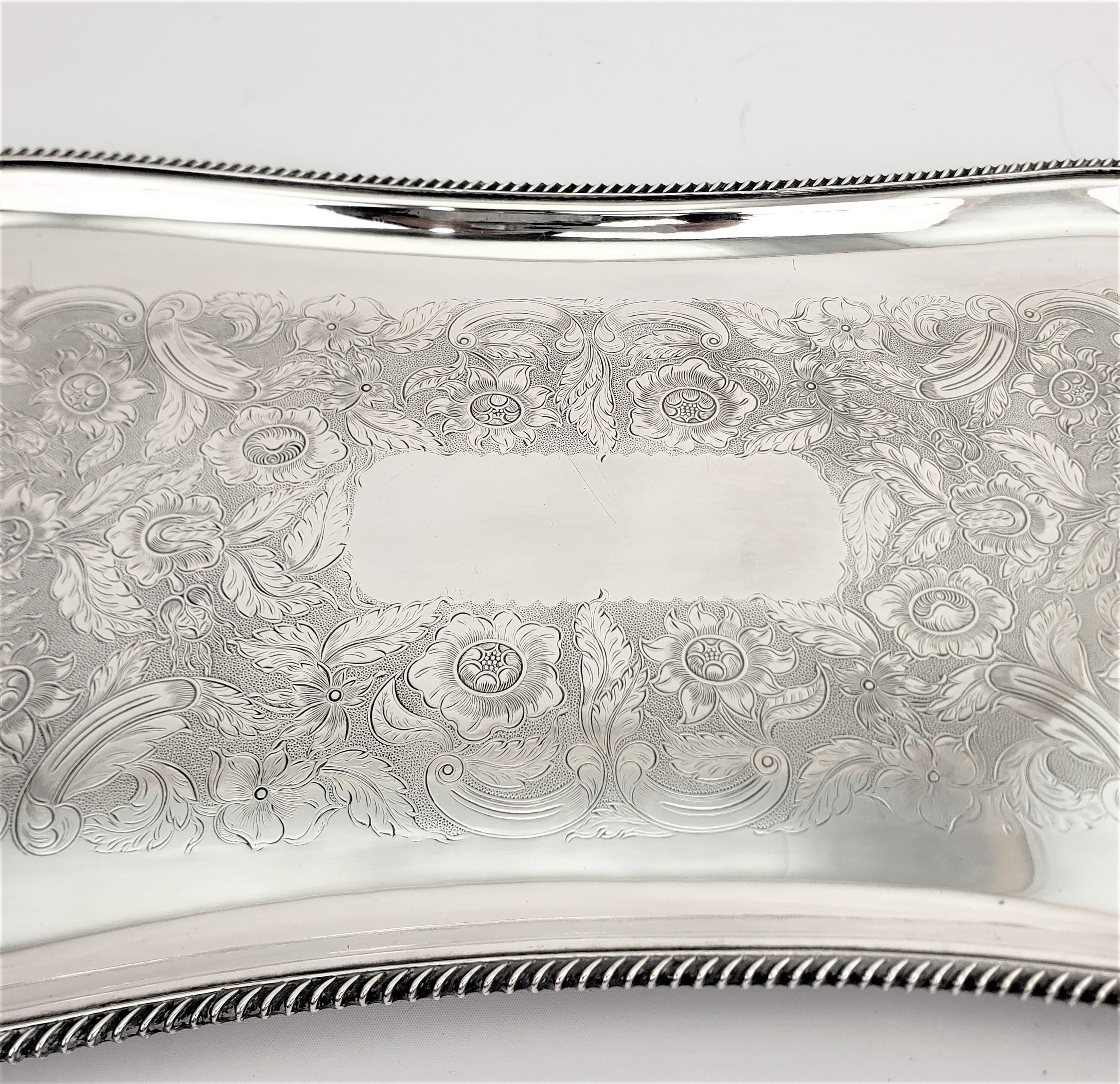 Engraved Antique Birks Silver Plated Rectangular Serving Tray with Floral Engraving For Sale