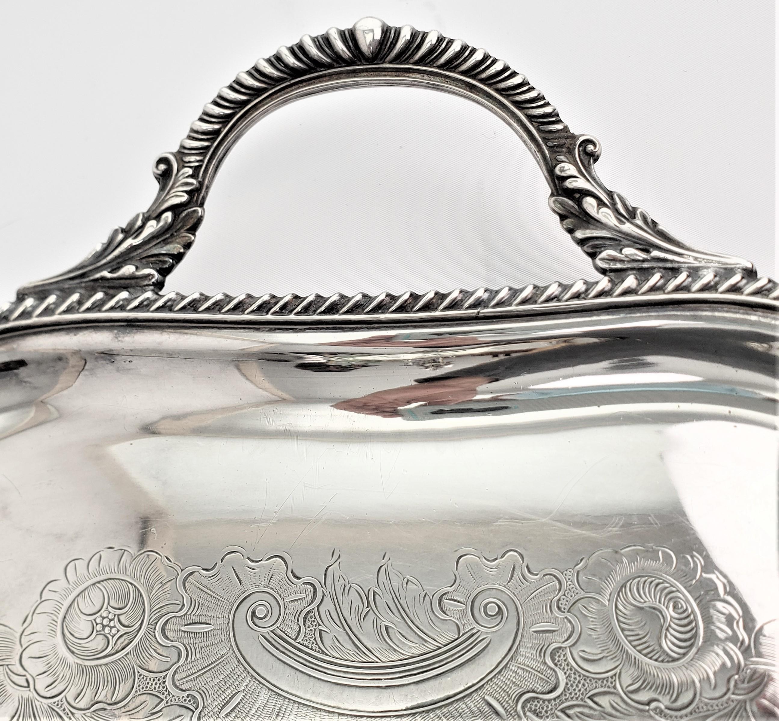 Antique Birks Silver Plated Rectangular Serving Tray with Floral Engraving In Good Condition For Sale In Hamilton, Ontario