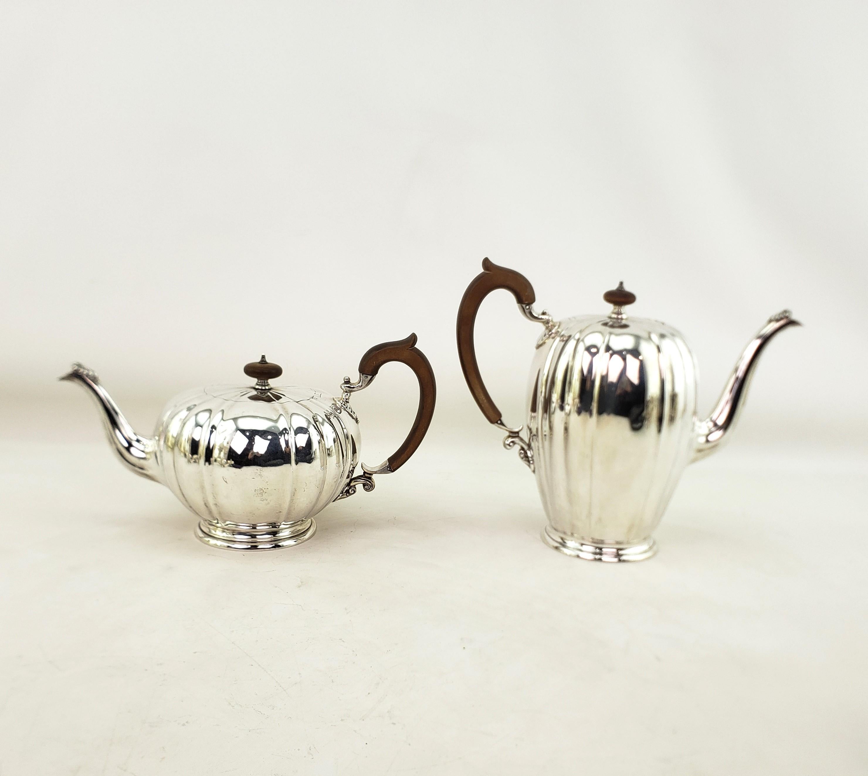 Machine-Made Antique Birks Sterling Silver Tea or Coffee Set with Creamer & Sugar Bowl For Sale