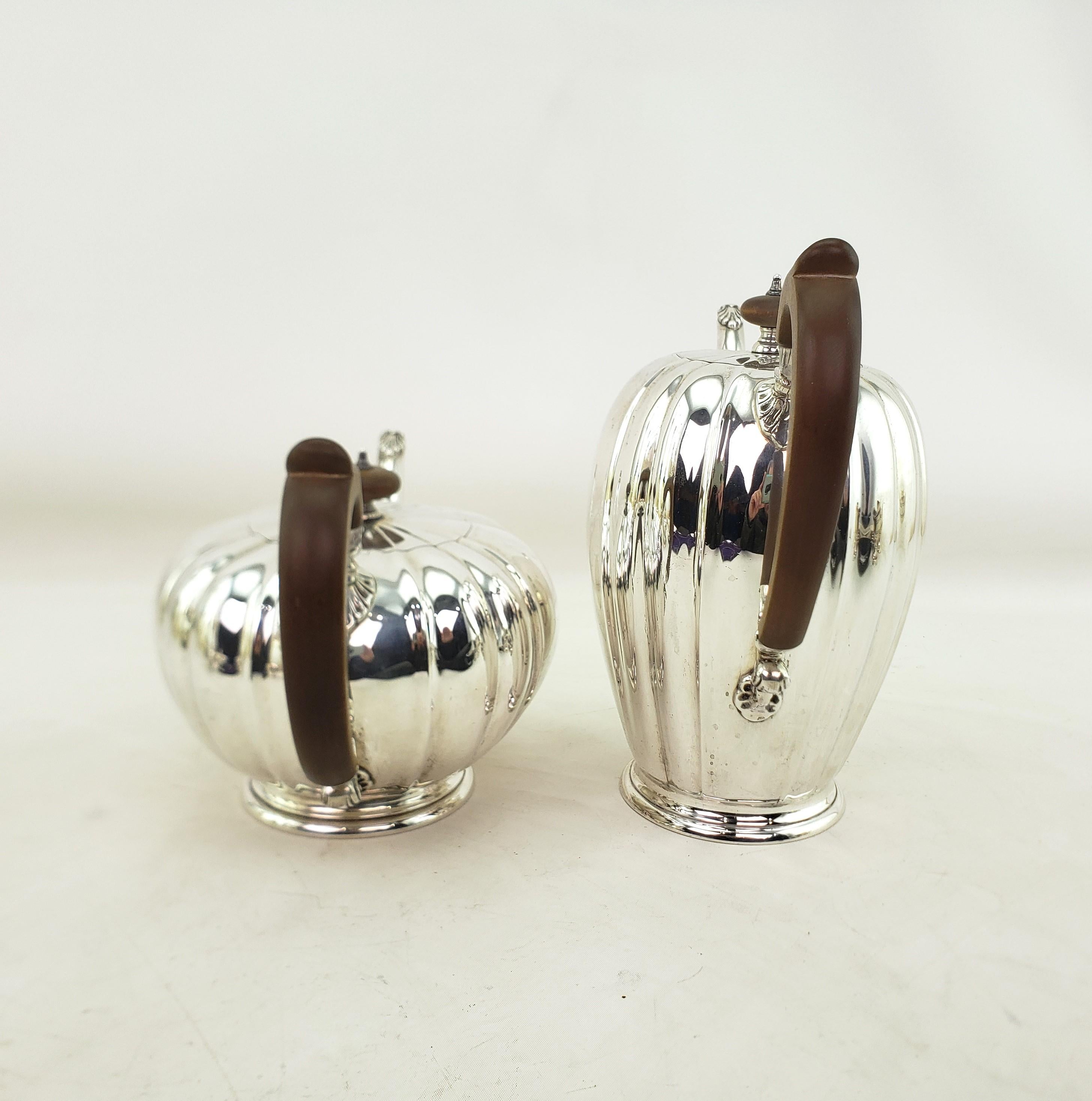 20th Century Antique Birks Sterling Silver Tea or Coffee Set with Creamer & Sugar Bowl For Sale