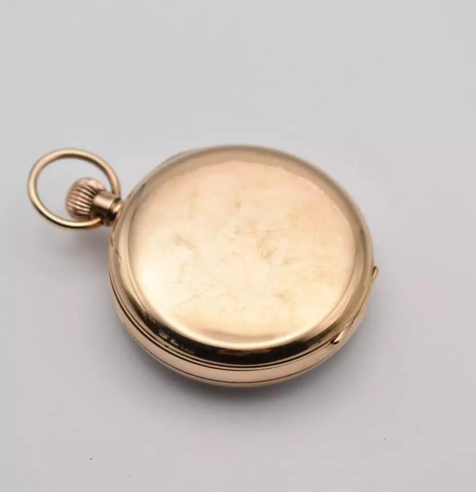 Antique Birmingham 1925. 9ct Gold EWC & Co 15 Jewels Open Faced Pocket Watch For Sale 1