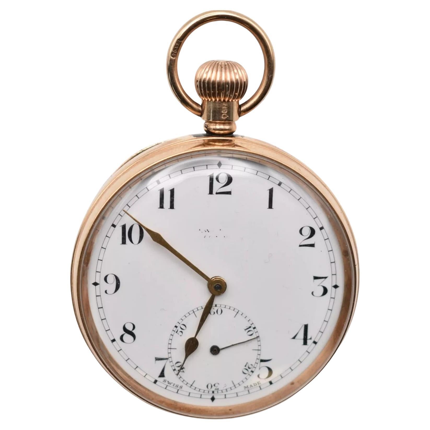 Antique Birmingham 1925. 9ct Gold EWC & Co 15 Jewels Open Faced Pocket Watch