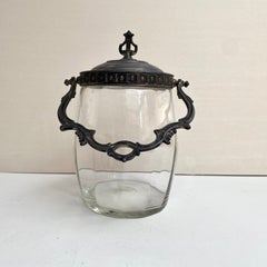 Antique Biscuit or Cookie Jar in Glass and Brass From, France