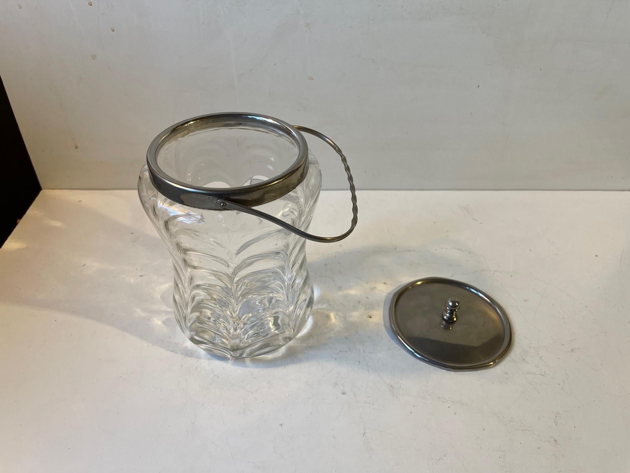 Danish Antique Biscuit or Cookie Jar in Optical Glass by Holmegaard For Sale