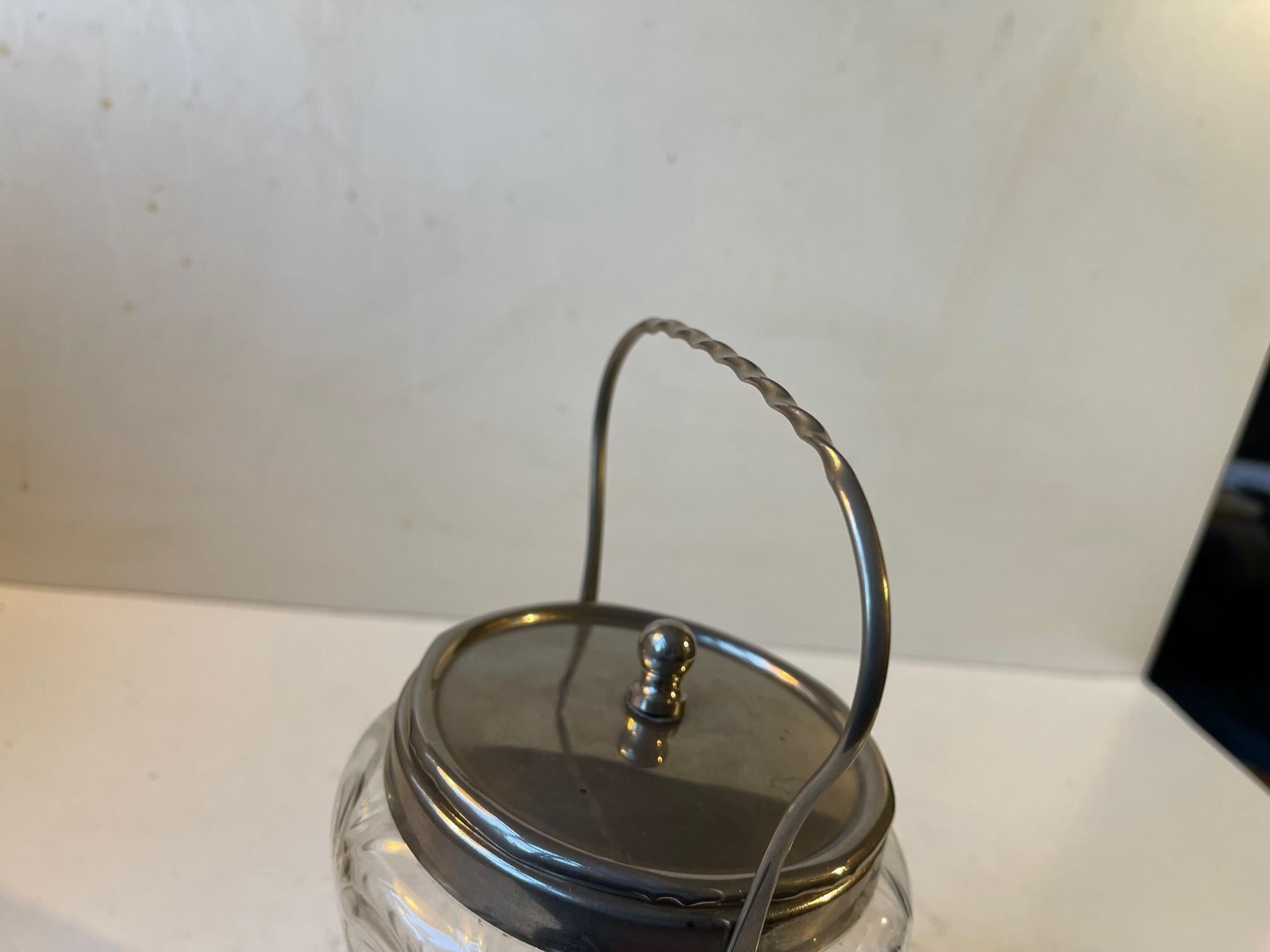Antique Biscuit or Cookie Jar in Optical Glass by Holmegaard In Good Condition For Sale In Esbjerg, DK