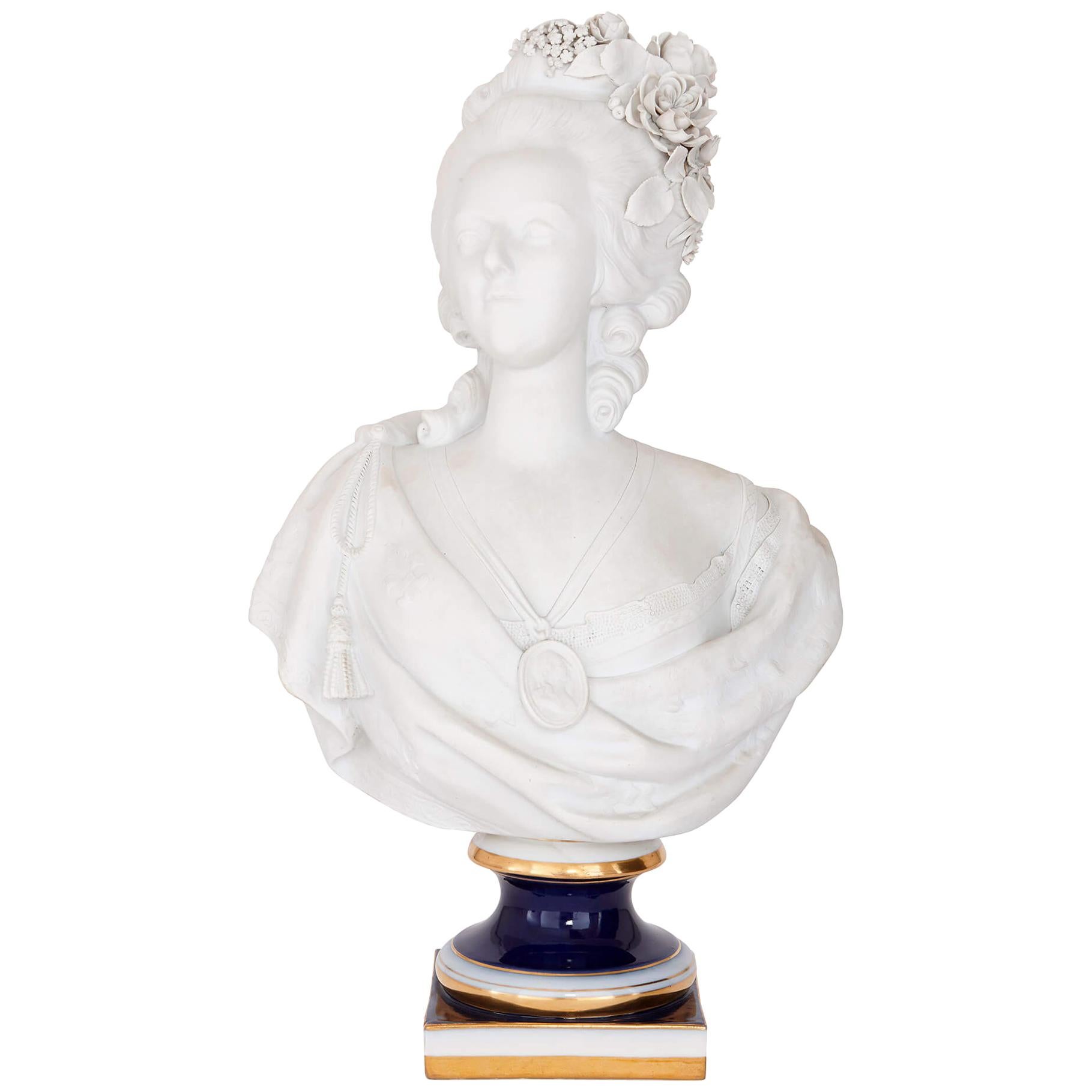 Antique Biscuit Porcelain Figure of Queen Marie Antoinette For Sale