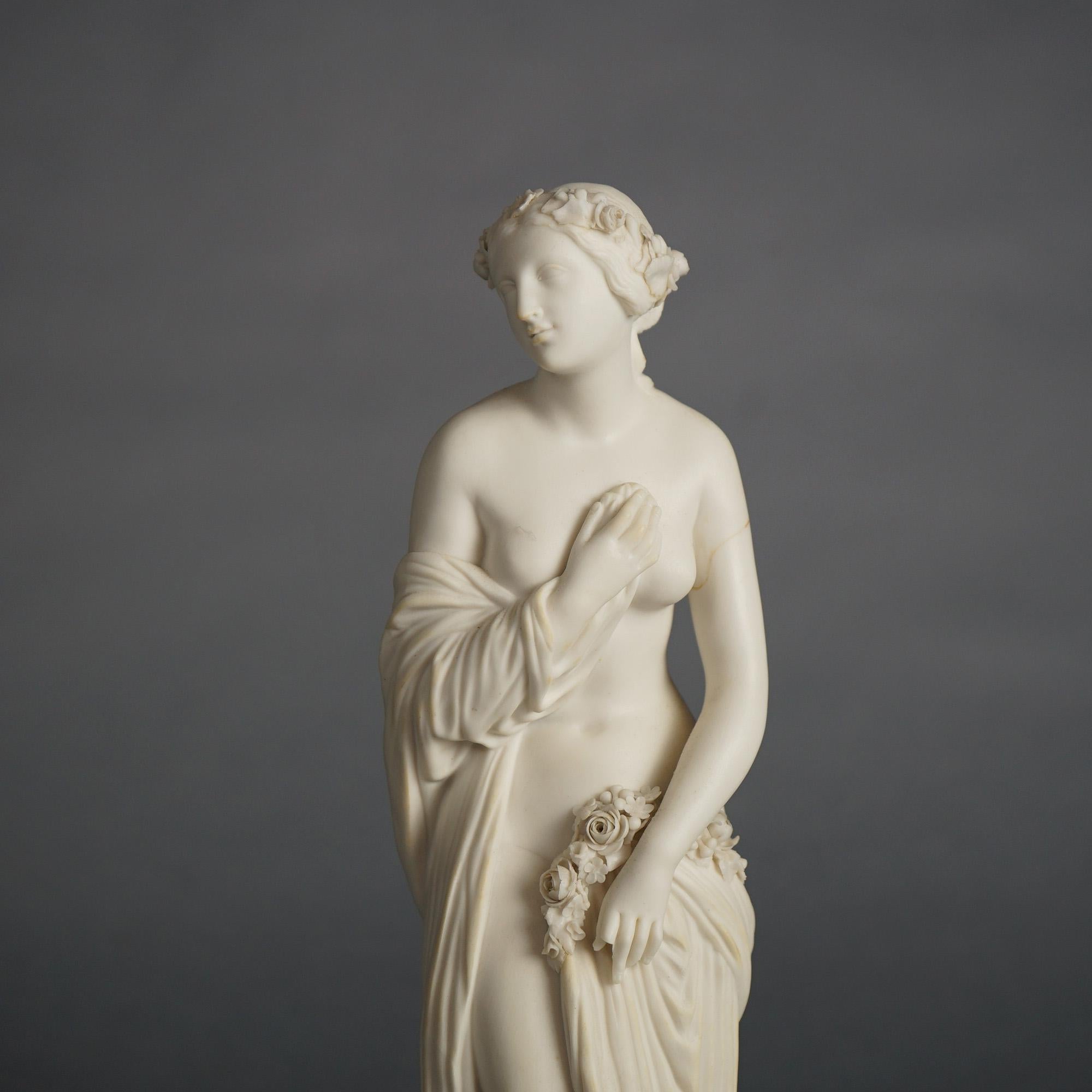 Antica figura di donna classica nuda e parziale in porcellana di bisquit C1850

Misure: 15'' H. x 4,5'' L. x 4,5'' P.