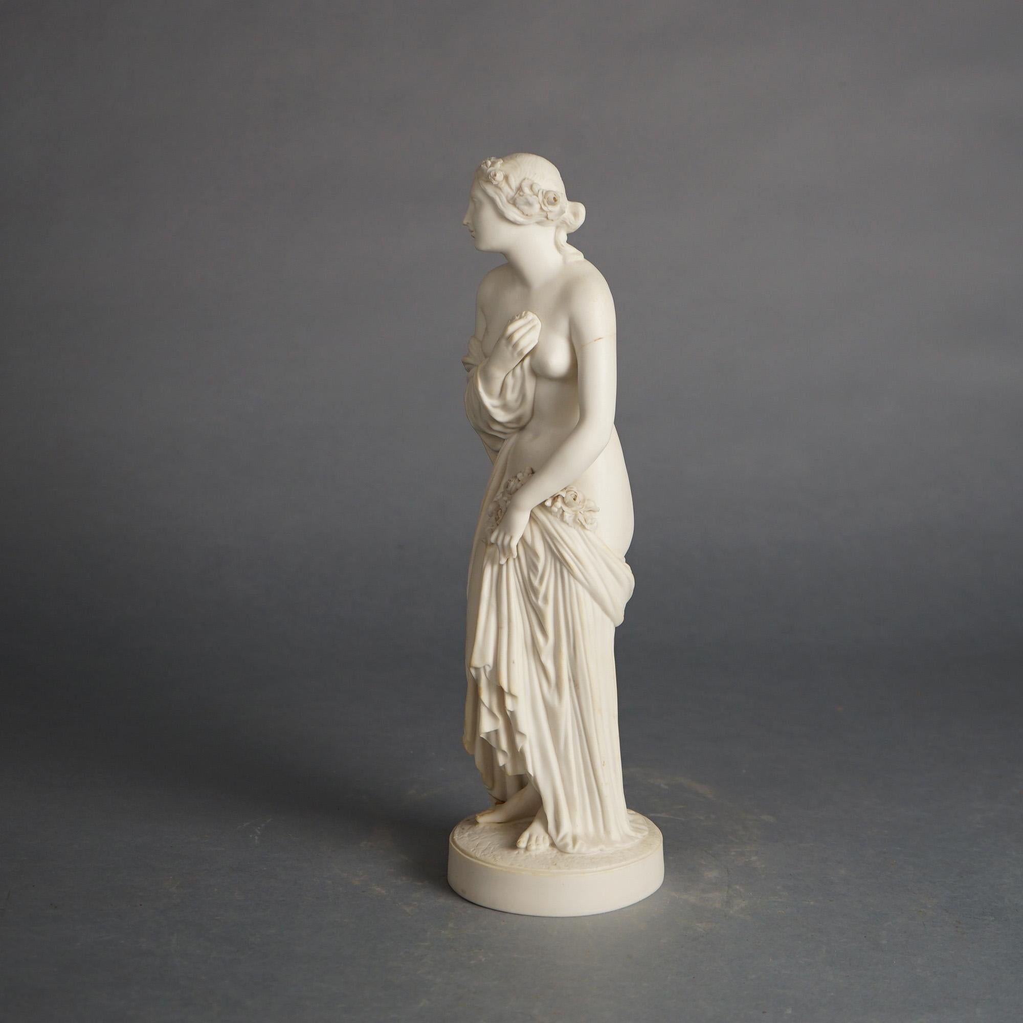Neoclassico Antica figura neoclassica in porcellana di bisquit, donna classica parzialmente nuda C1850 in vendita