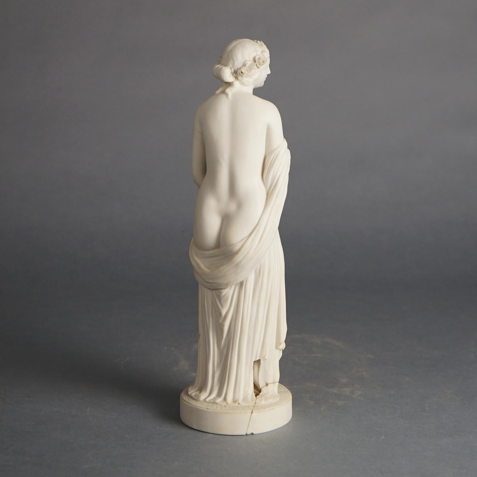 Antica figura neoclassica in porcellana di bisquit, donna classica parzialmente nuda C1850 In condizioni buone in vendita a Big Flats, NY