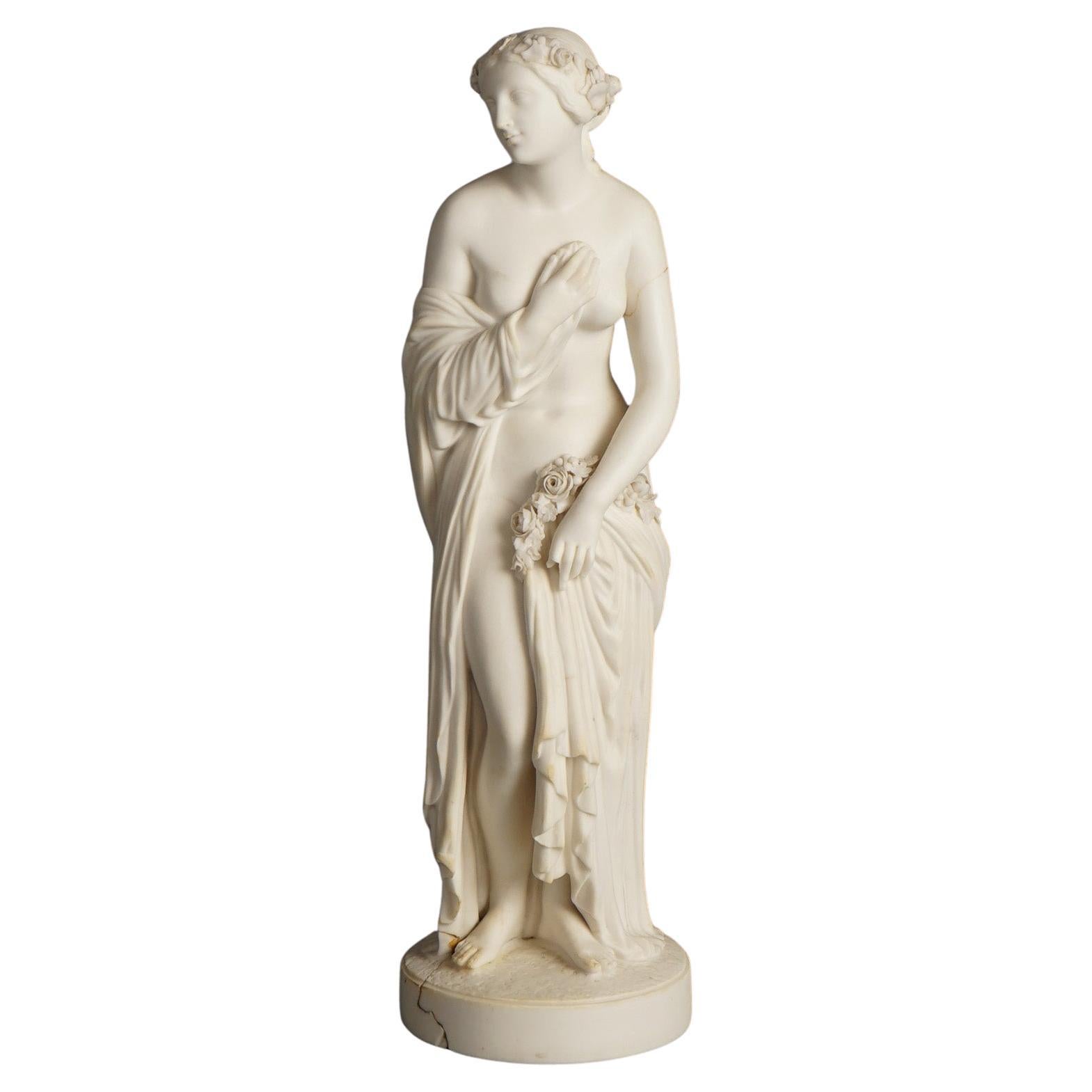 Antique Bisque Porcelain Neoclassical Figure, Partial-Nude Classical Woman C1850