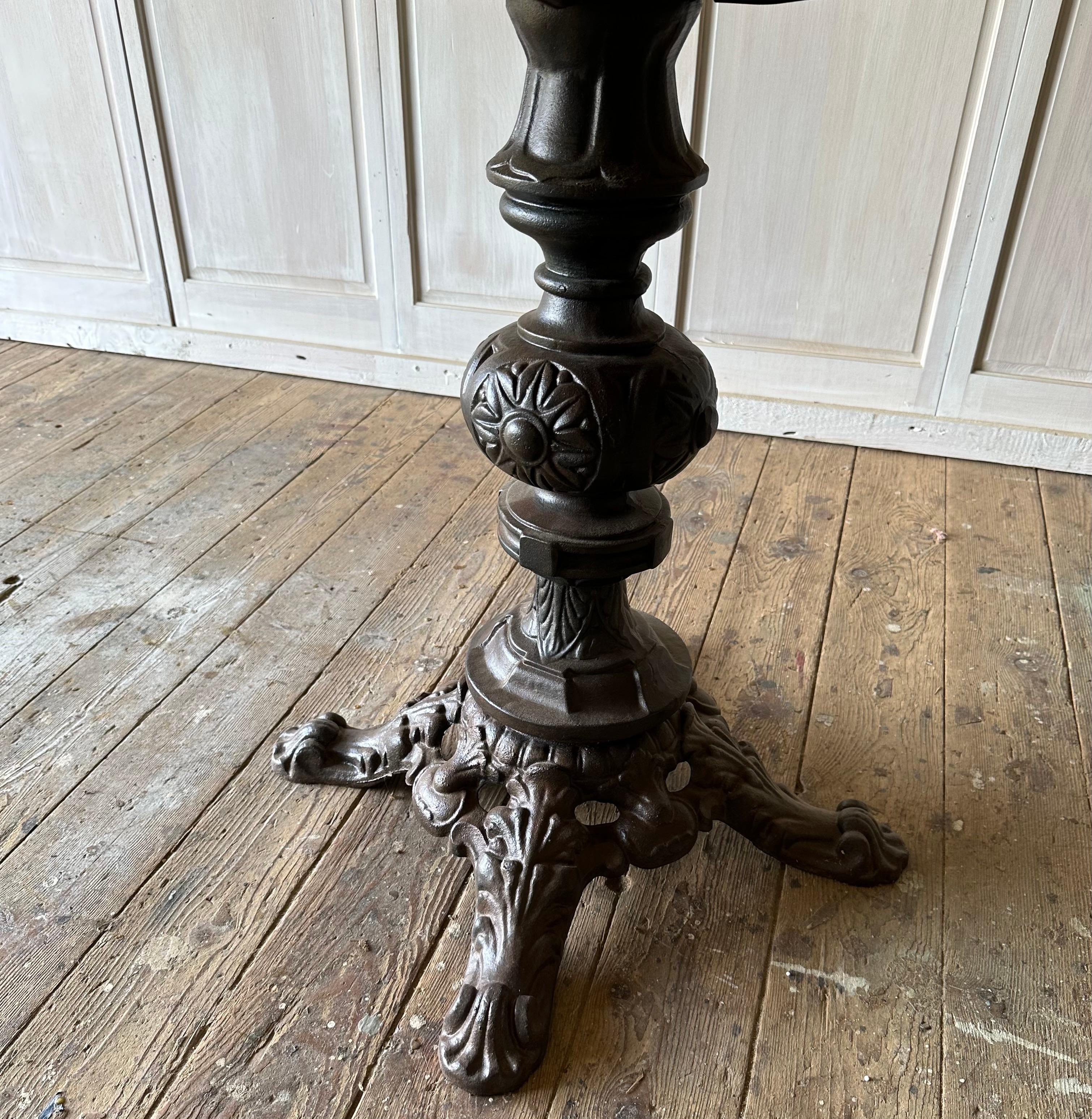 Baroque Revival Antique Bistro Dining Base Table with White Marble Top For Sale