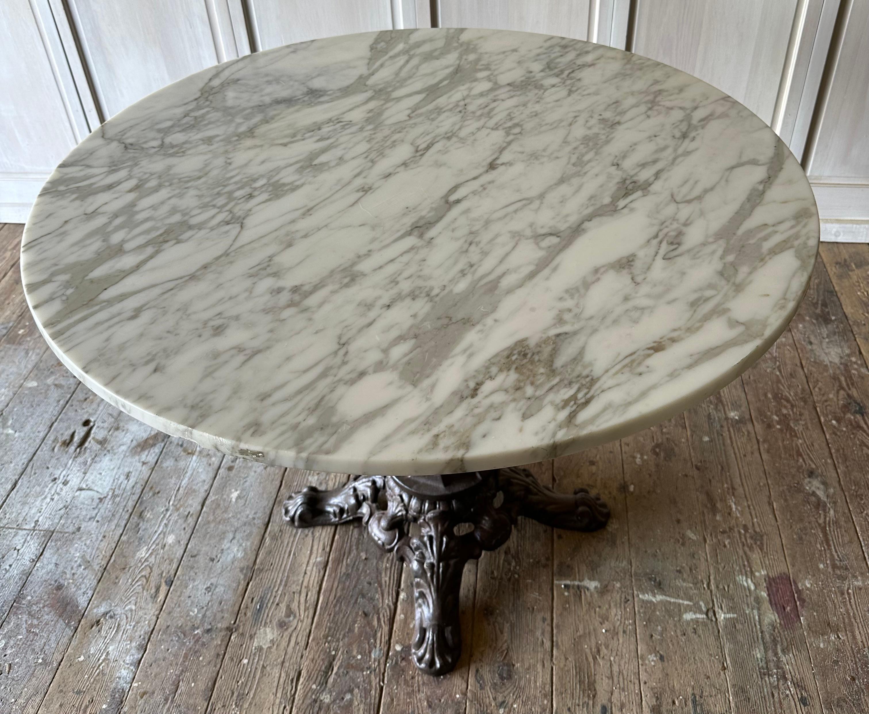 Antique Bistro Dining Base Table with White Marble Top In Good Condition For Sale In Sheffield, MA