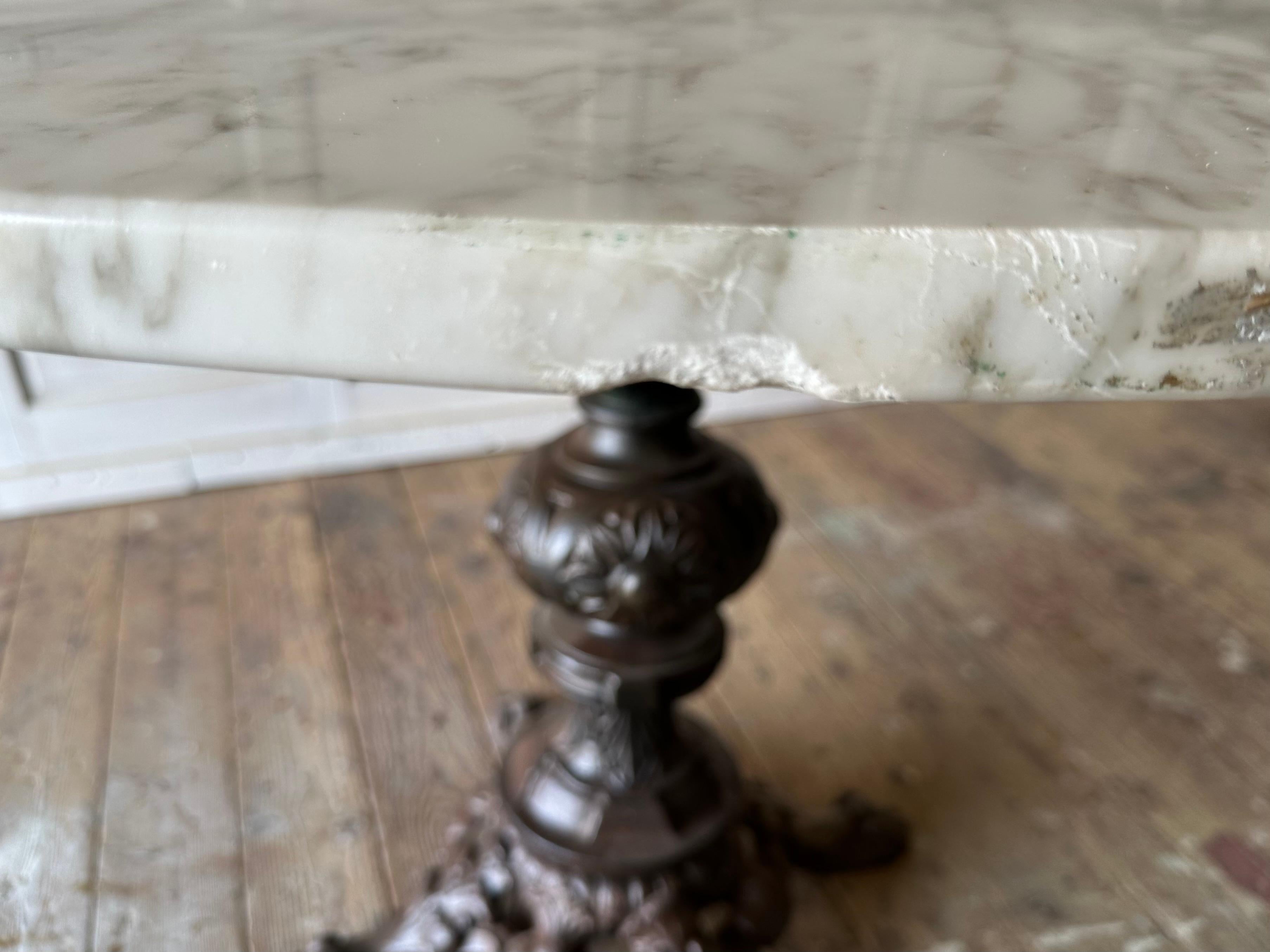 20th Century Antique Bistro Dining Base Table with White Marble Top For Sale
