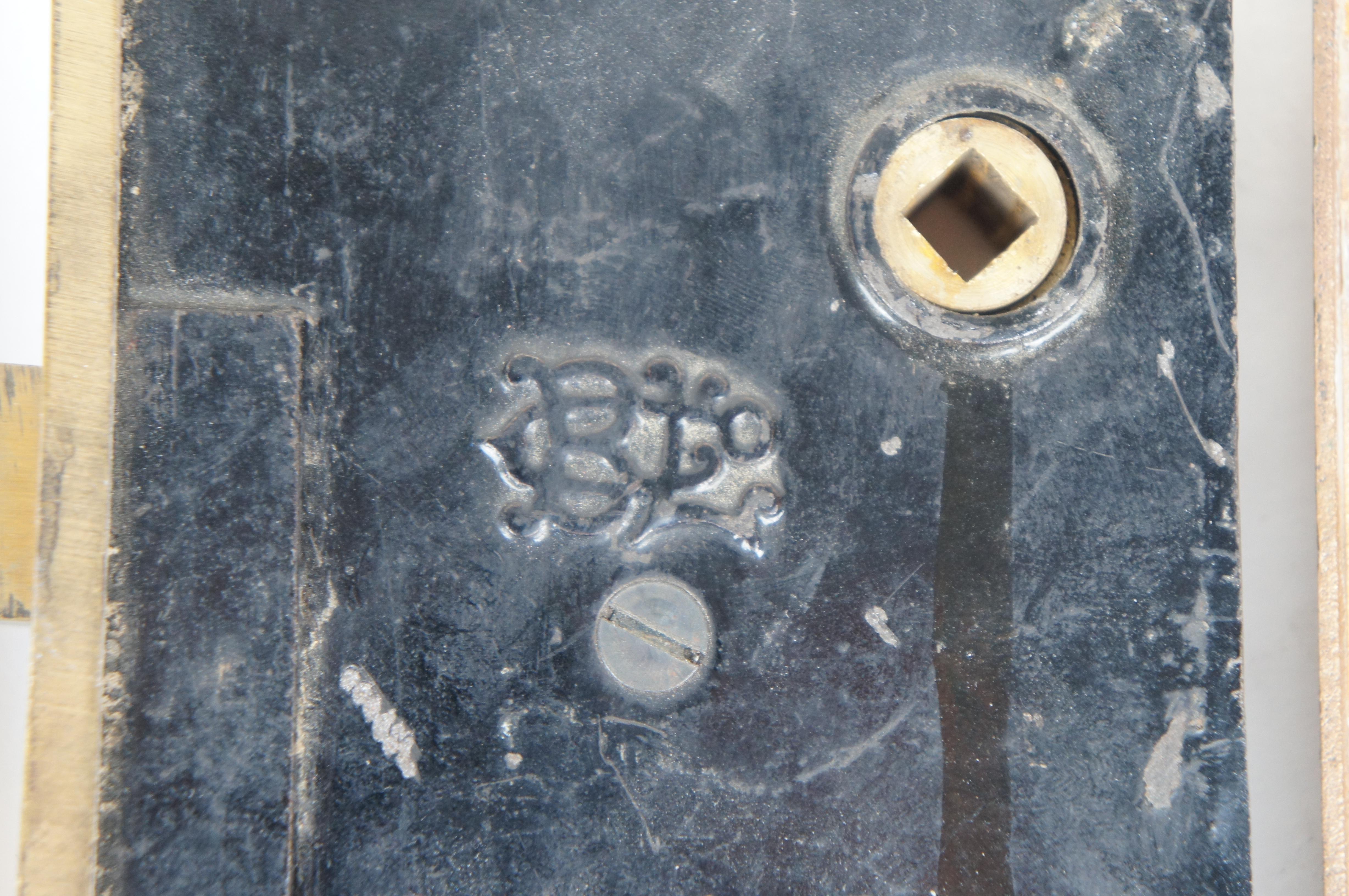 Antique BL Co Brass Entry Door Lockset Door Knob Deadbolt Latch Plates 8.5