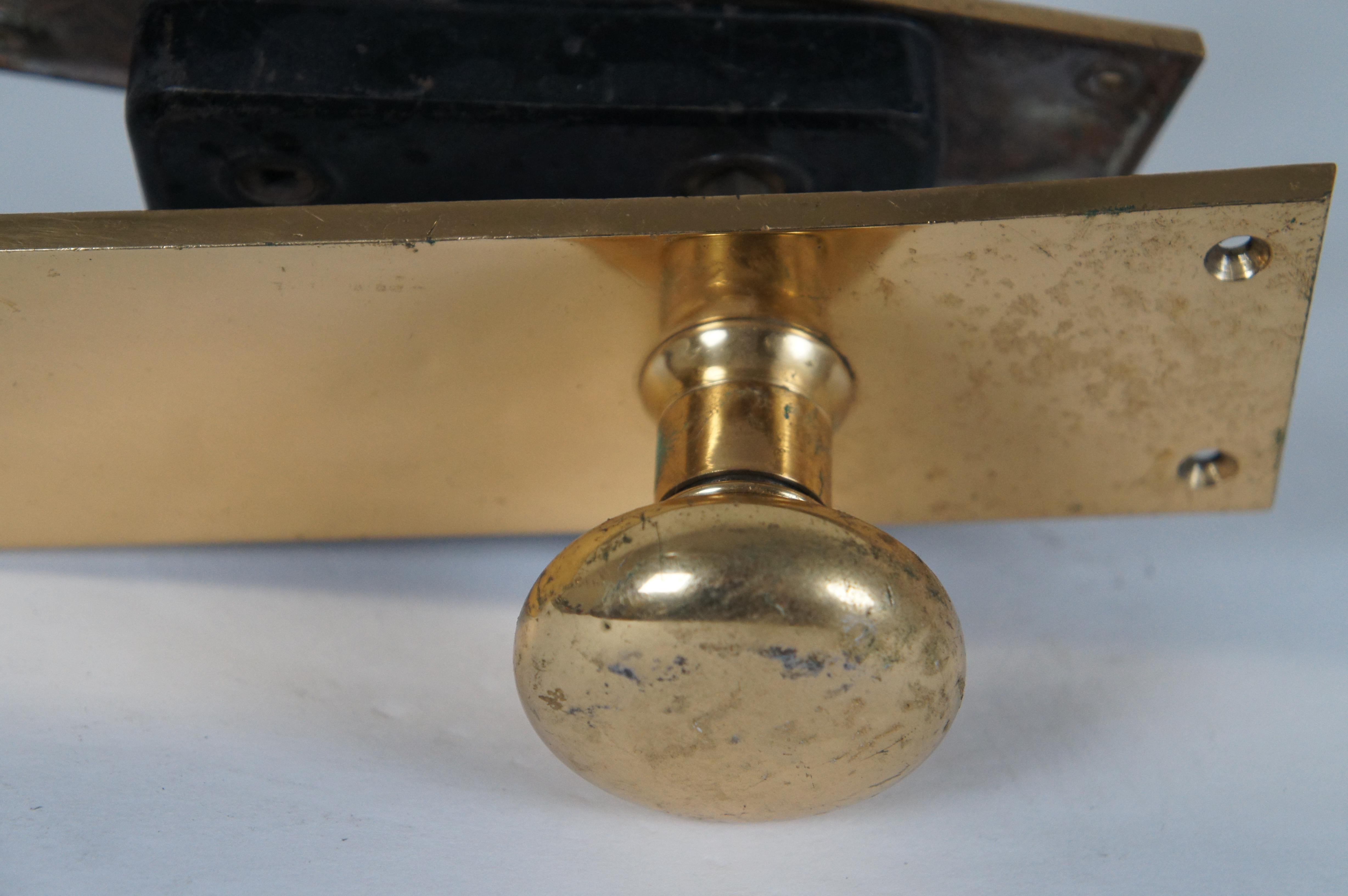 19th Century Antique BL Co Brass Entry Door Lockset Door Knob Deadbolt Latch Plates 8.5