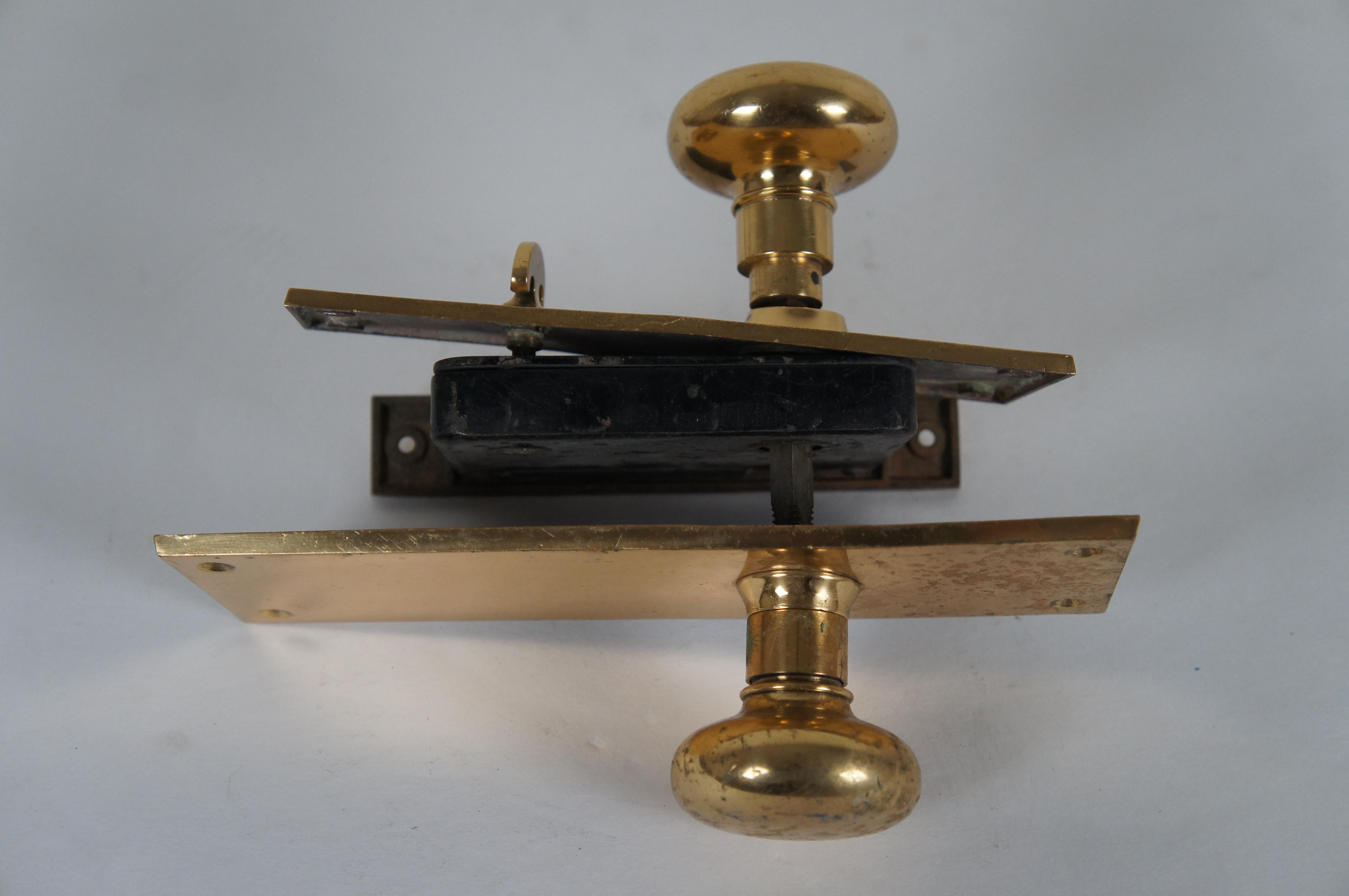 19th Century Antique BL Co Brass Entry Door Lockset Door Knob Deadbolt Latch Plates 8.5