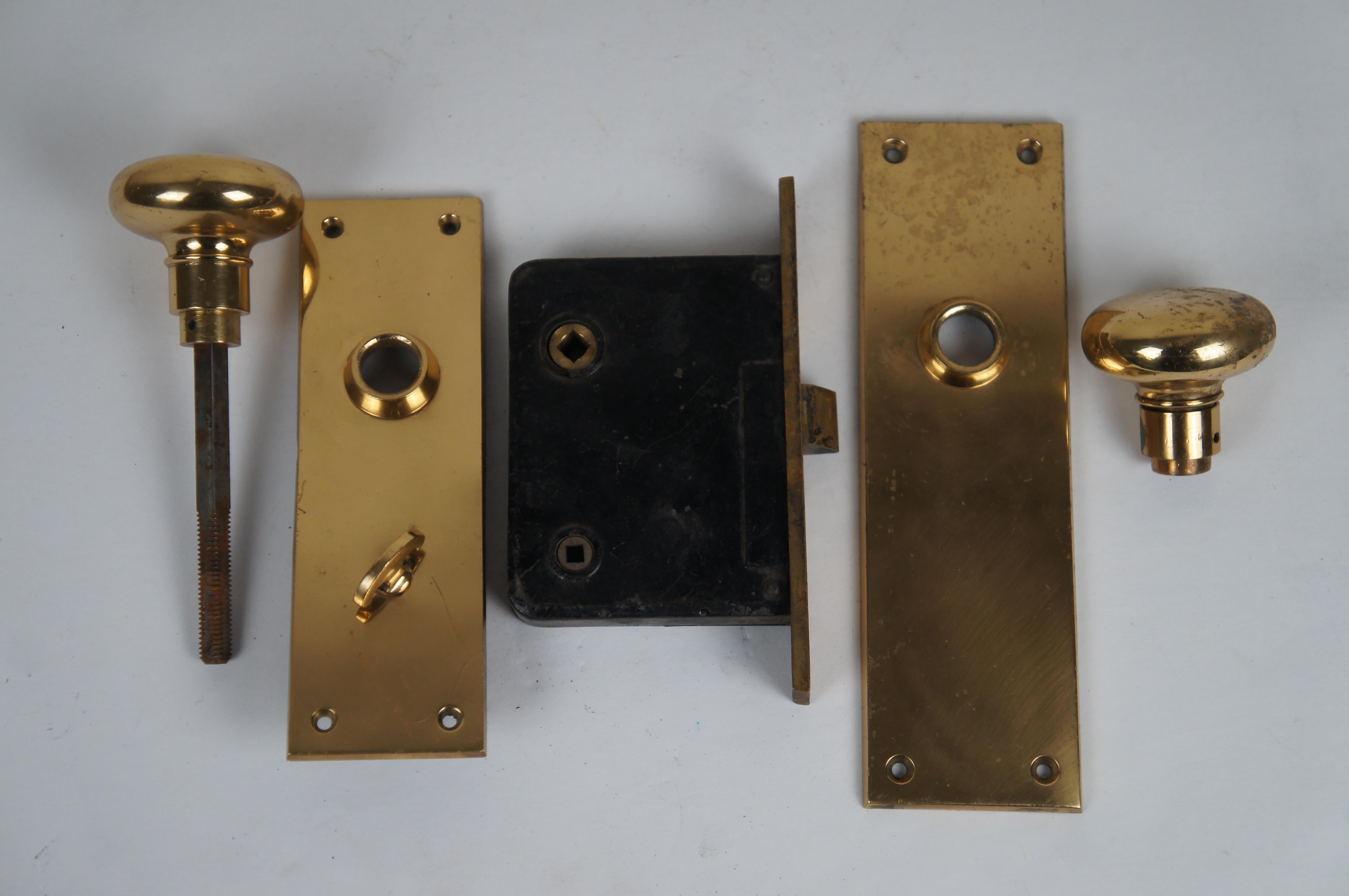 Antique BL Co Brass Entry Door Lockset Door Knob Deadbolt Latch Plates 8.5