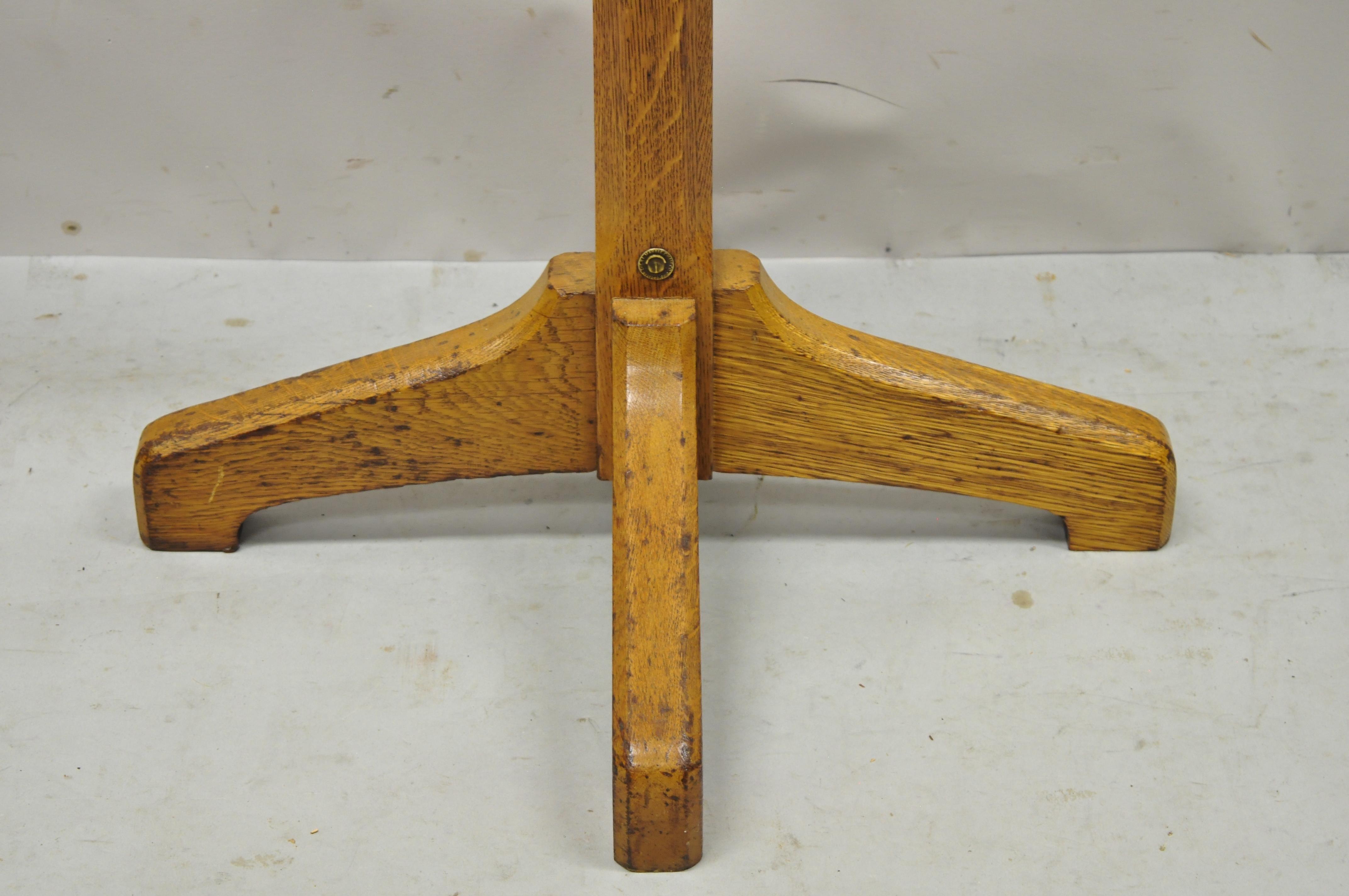 Antique BL Marble Chair Co. Oak Wood Revolving Arts & Crafts Coat Tree Stand 1