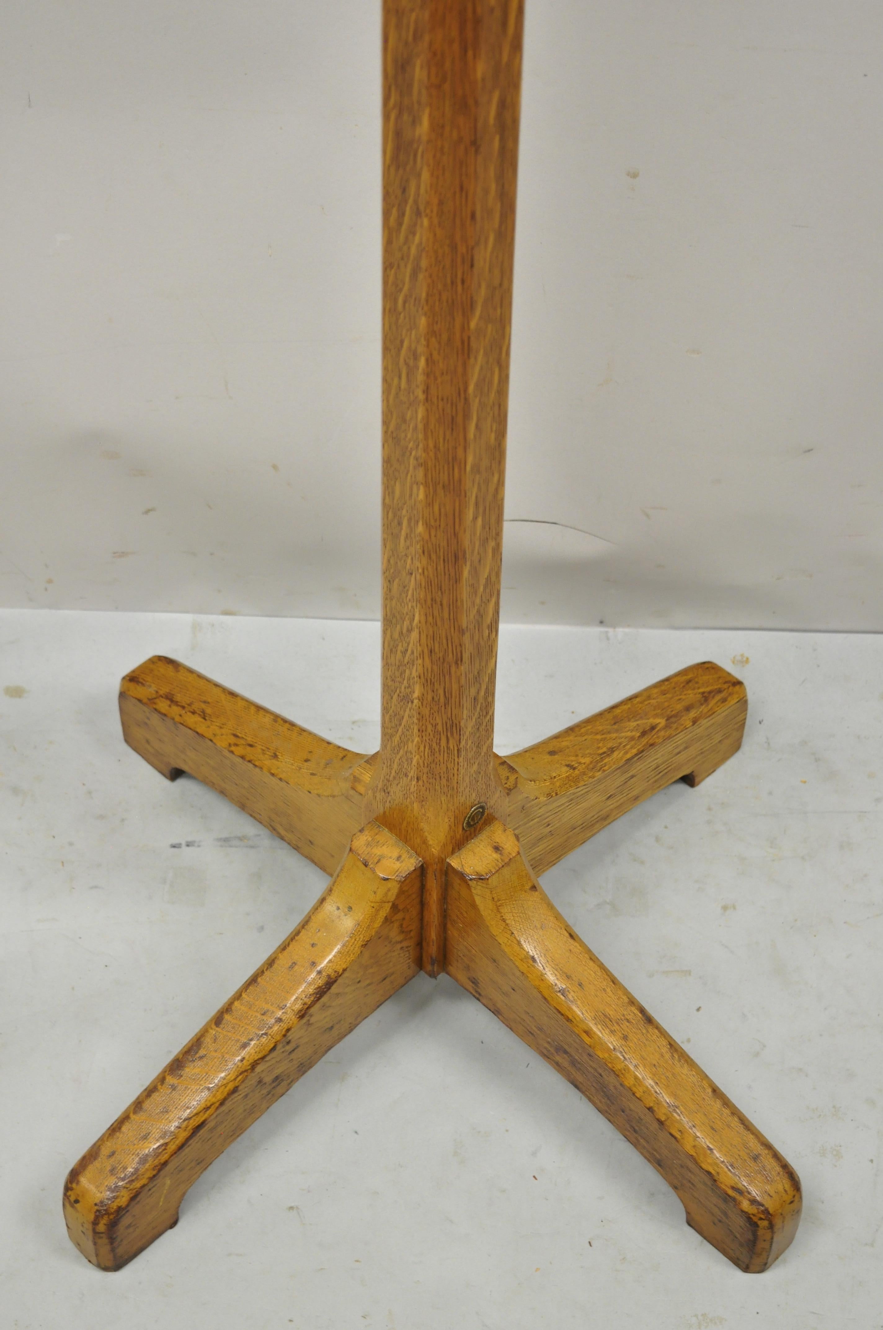 Arts and Crafts Antique BL Marble Chair Co. Oak Wood Revolving Arts & Crafts Coat Tree Stand For Sale