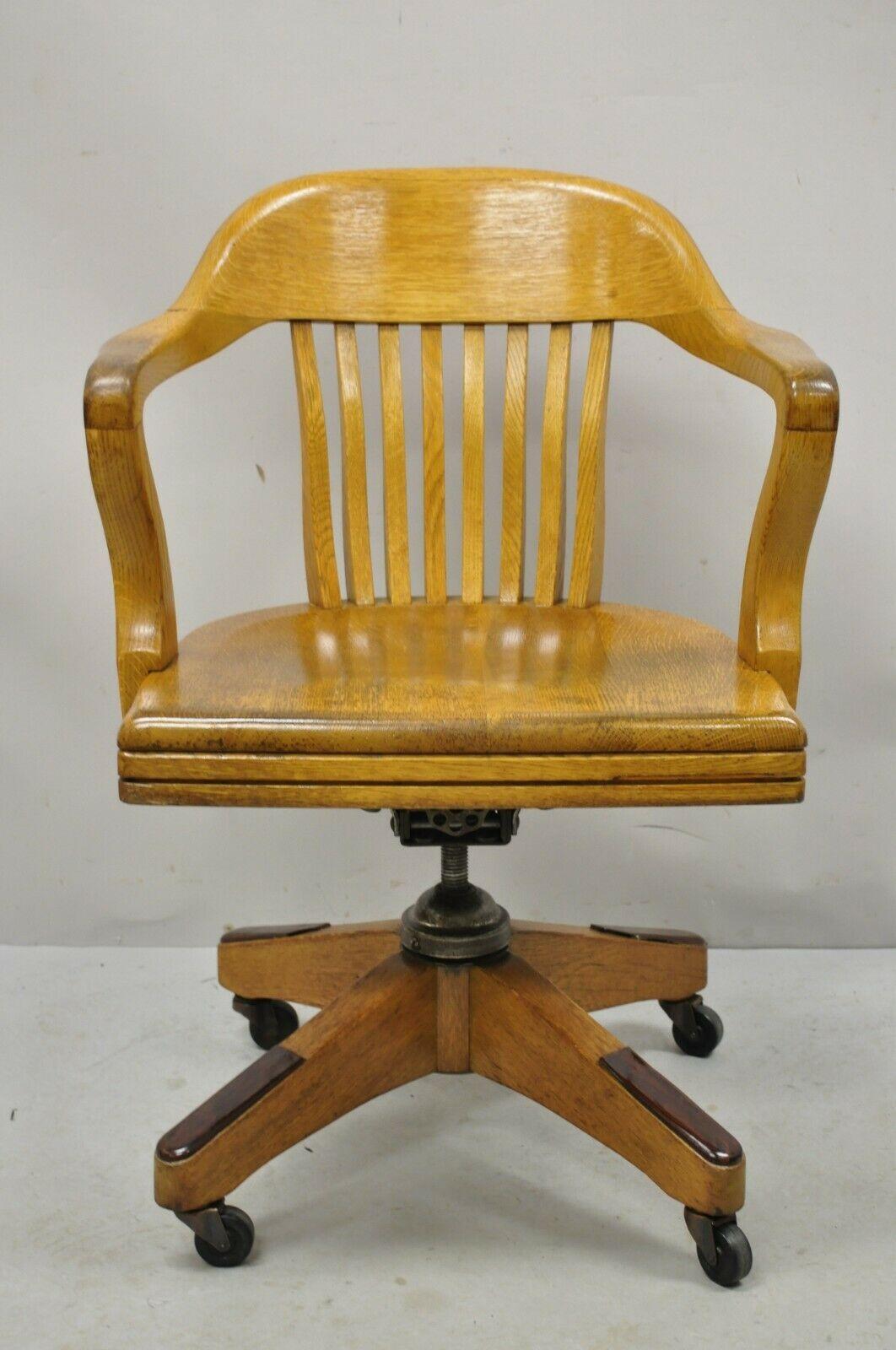 Antique B.L. Marble Oak Rolling Lawyers Banker Office Desk Chair 2