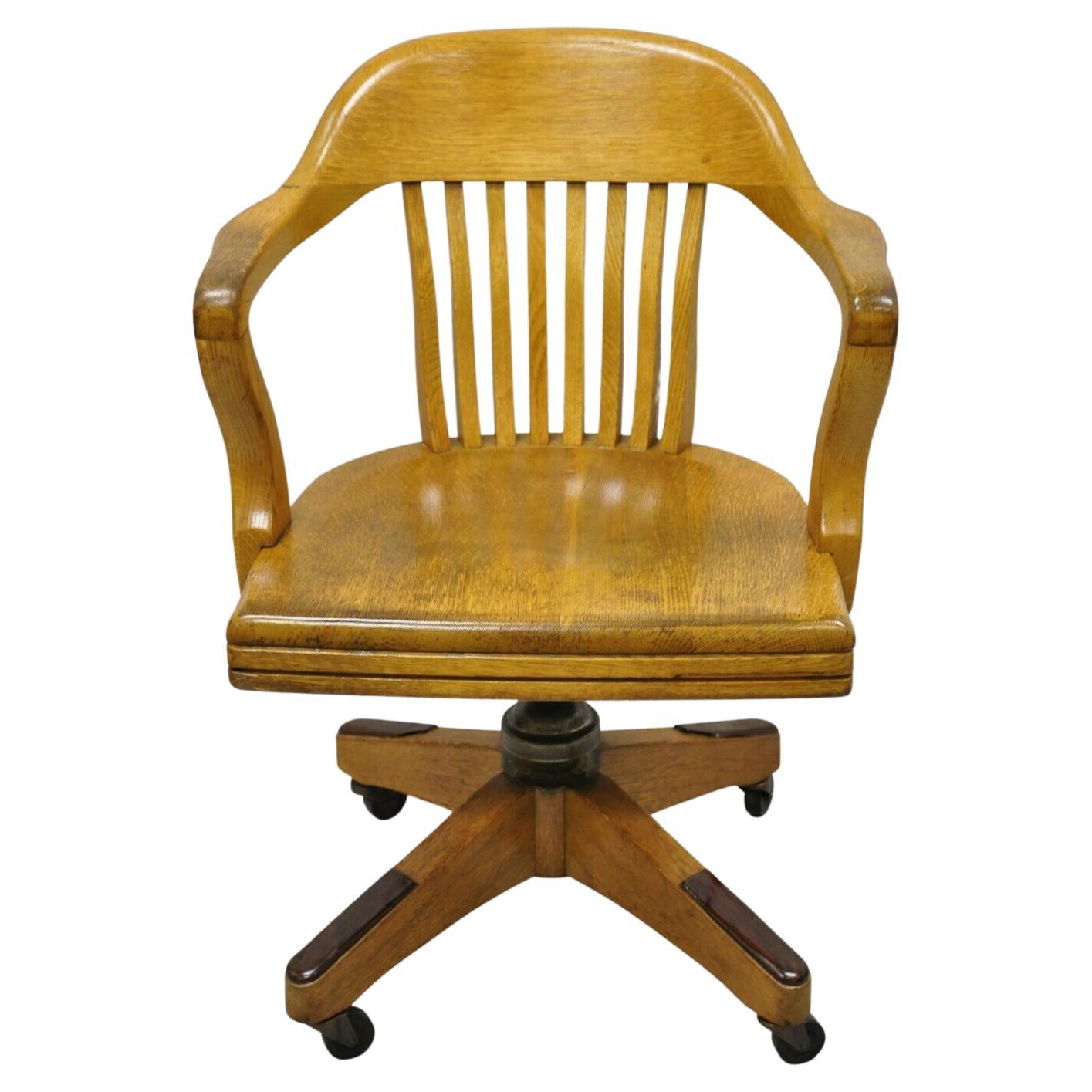 Antique B.L. Marble Oak Rolling Lawyers Banker Office Desk Chair