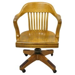 Antique B.L. Marble Oak Rolling Lawyers Banker Office Desk Chair