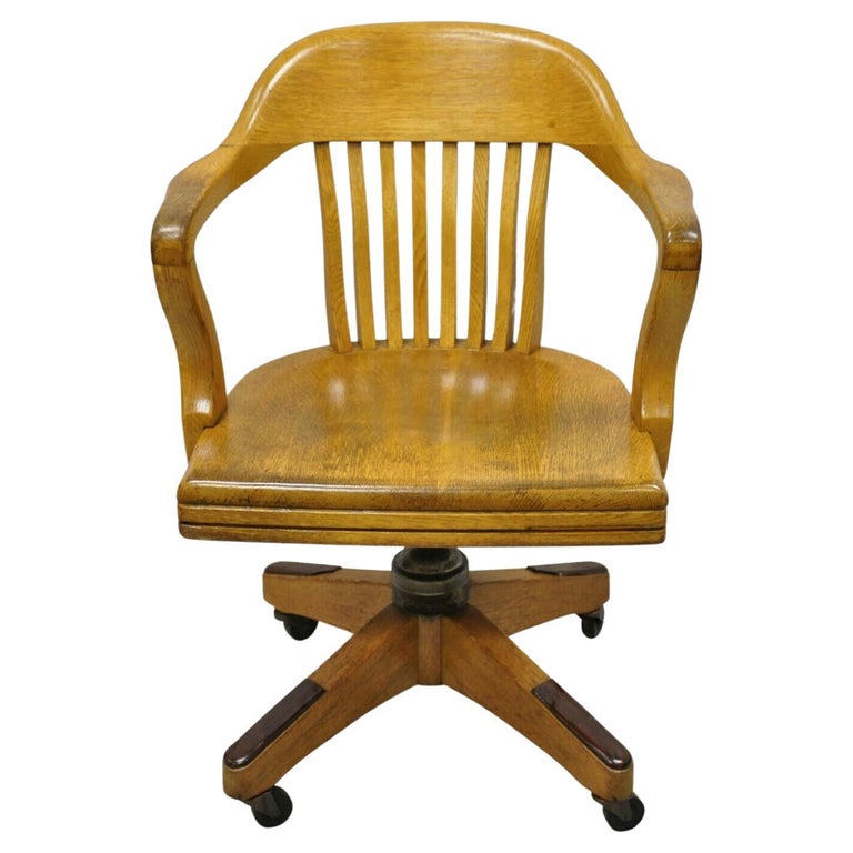Antique B.L. Marble Oak Rolling Lawyers Banker Office Desk Chair at