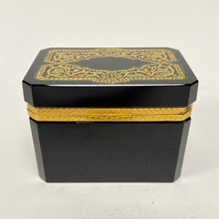 Antique Black Amethyst Glass and Gilt Metal Jewelry Box / Casket