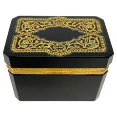 Antique Black Amethyst Glass and Gilt Metal Jewelry Box / Casket