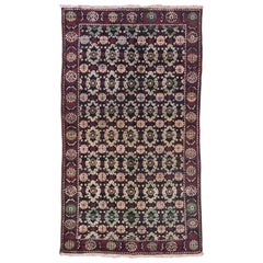 Antique Black and Burgundy Indian Agra Rug