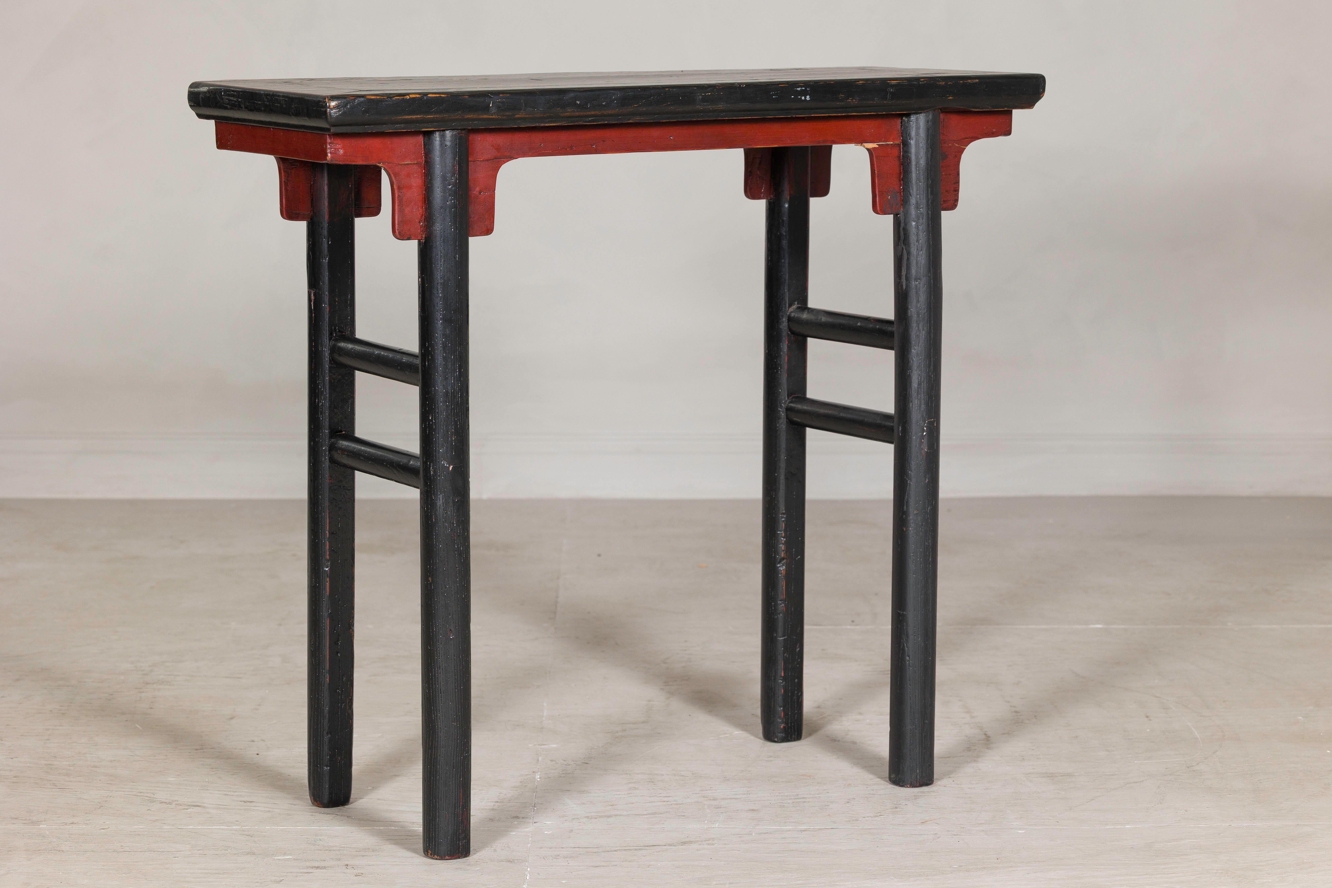 20th Century Antique Black and Cinnabar Red Lacquer Wine Table, Late Qing Dynasty For Sale