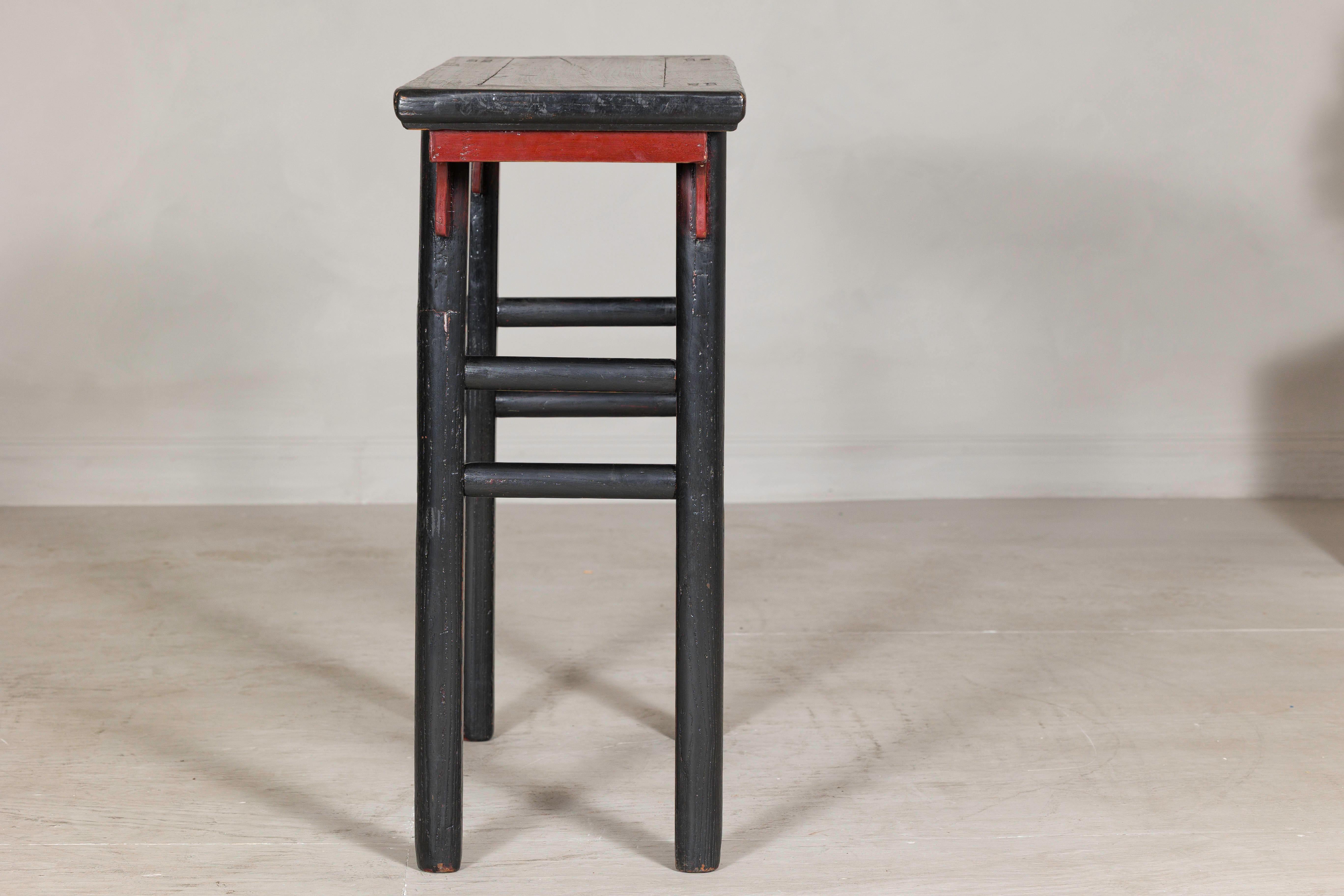 Wood Antique Black and Cinnabar Red Lacquer Wine Table, Late Qing Dynasty For Sale