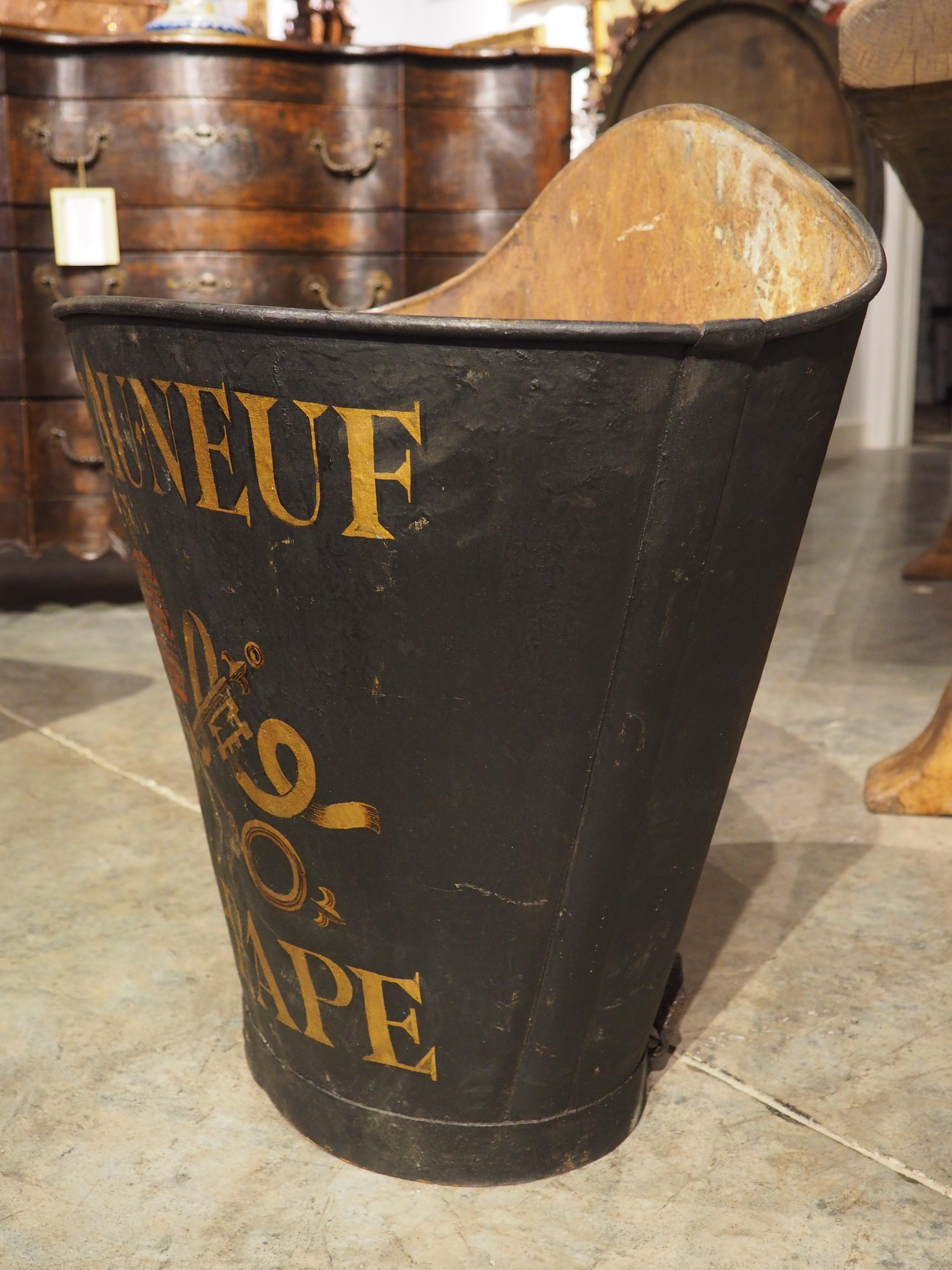 Early 20th Century Antique Black and Gold Painted Chateauneuf Du Pape Grape Harvesting Hotte