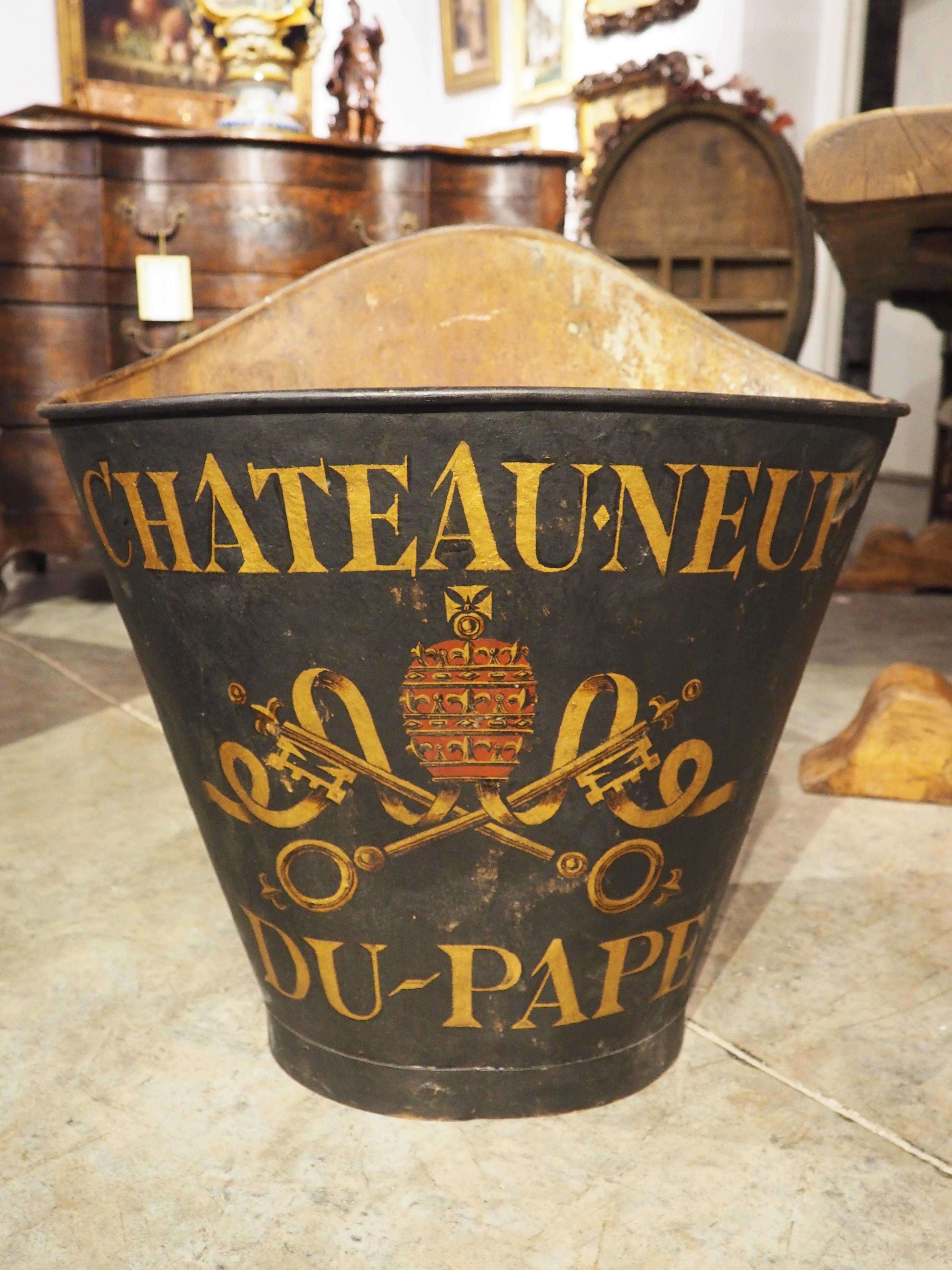 Metal Antique Black and Gold Painted Chateauneuf Du Pape Grape Harvesting Hotte